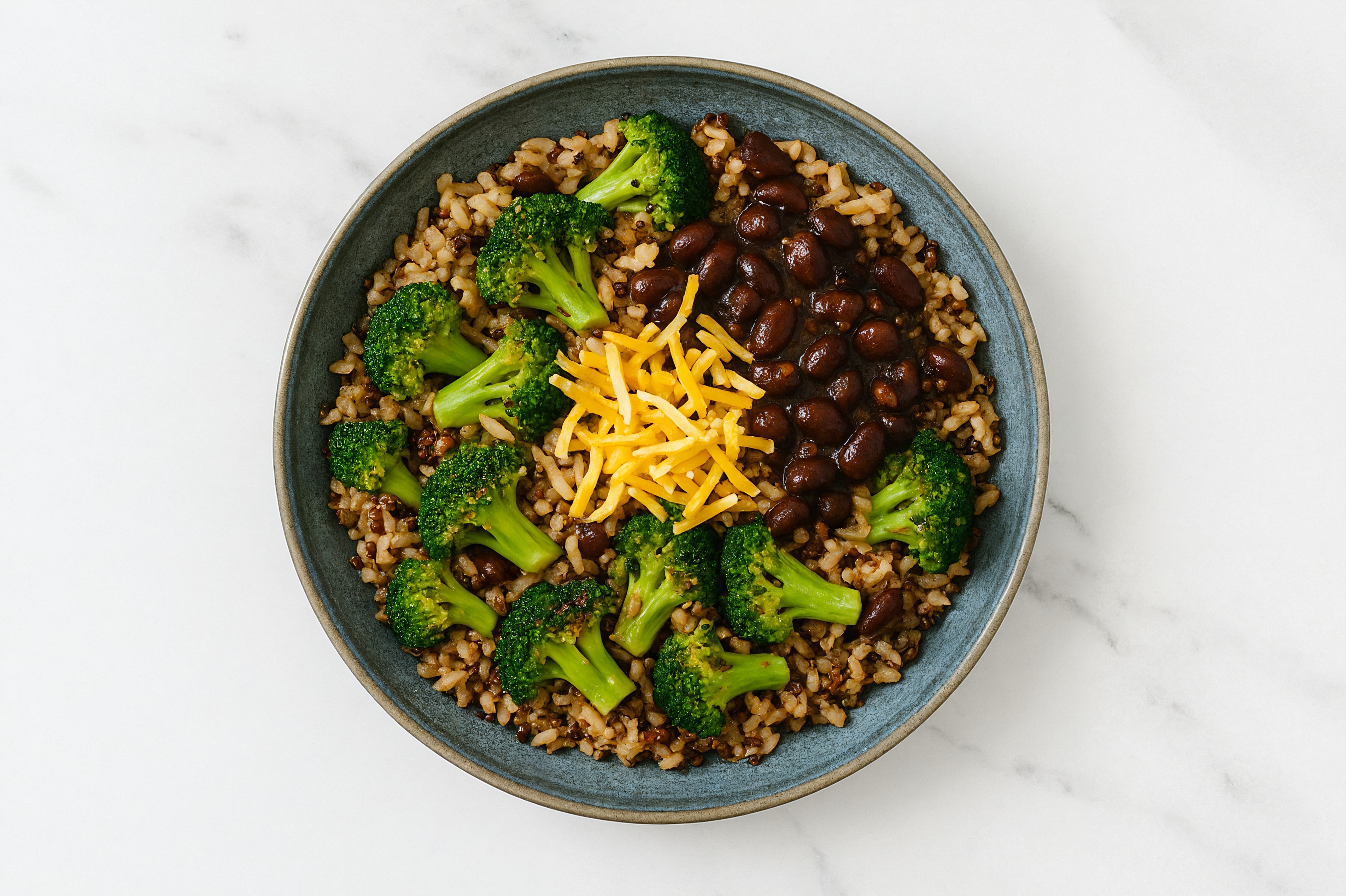 Black Bean 'n Vegan Cheezy Rice Bowl with Broccoli Florets