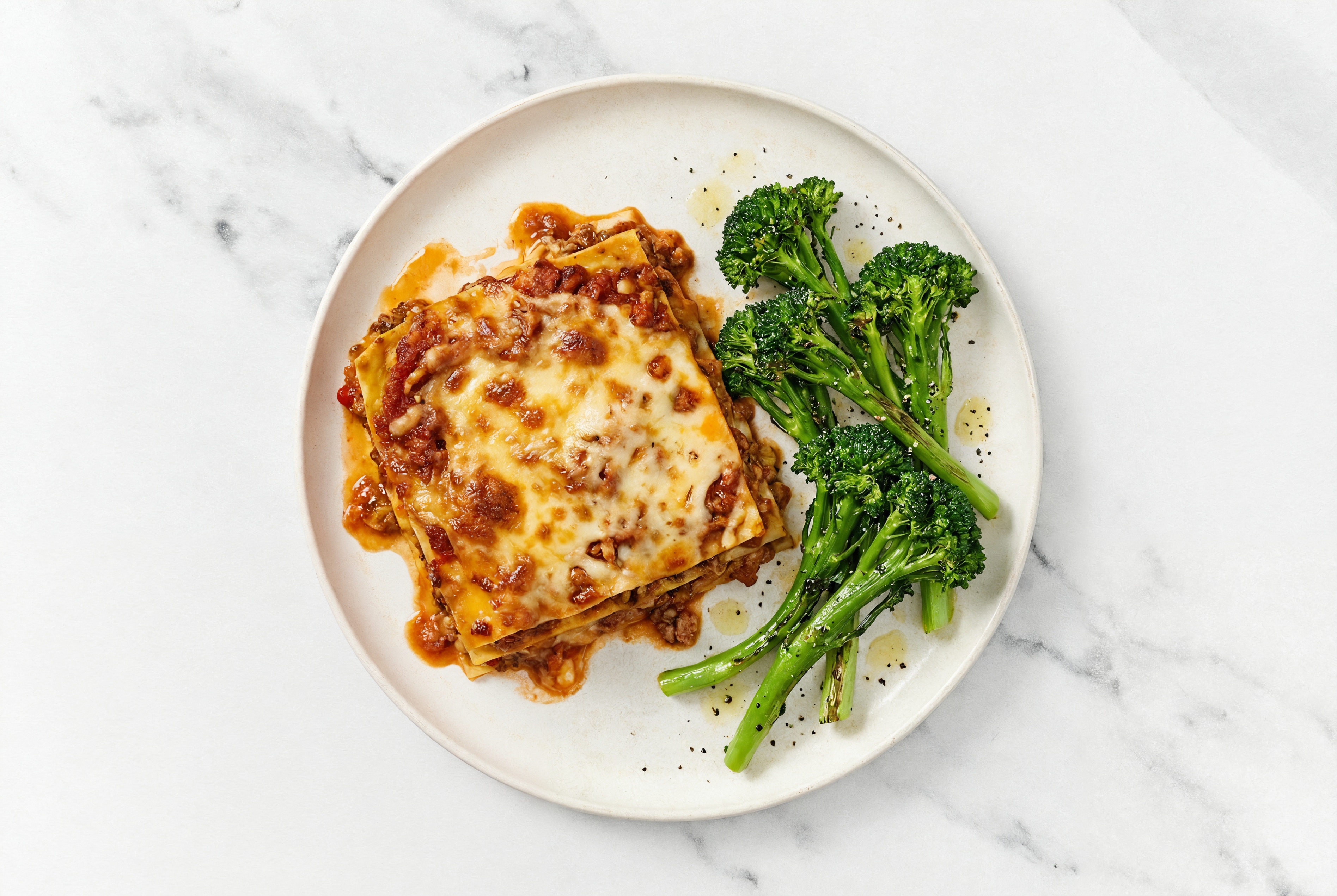 Lasagna Bolognese with Baby Broccoli