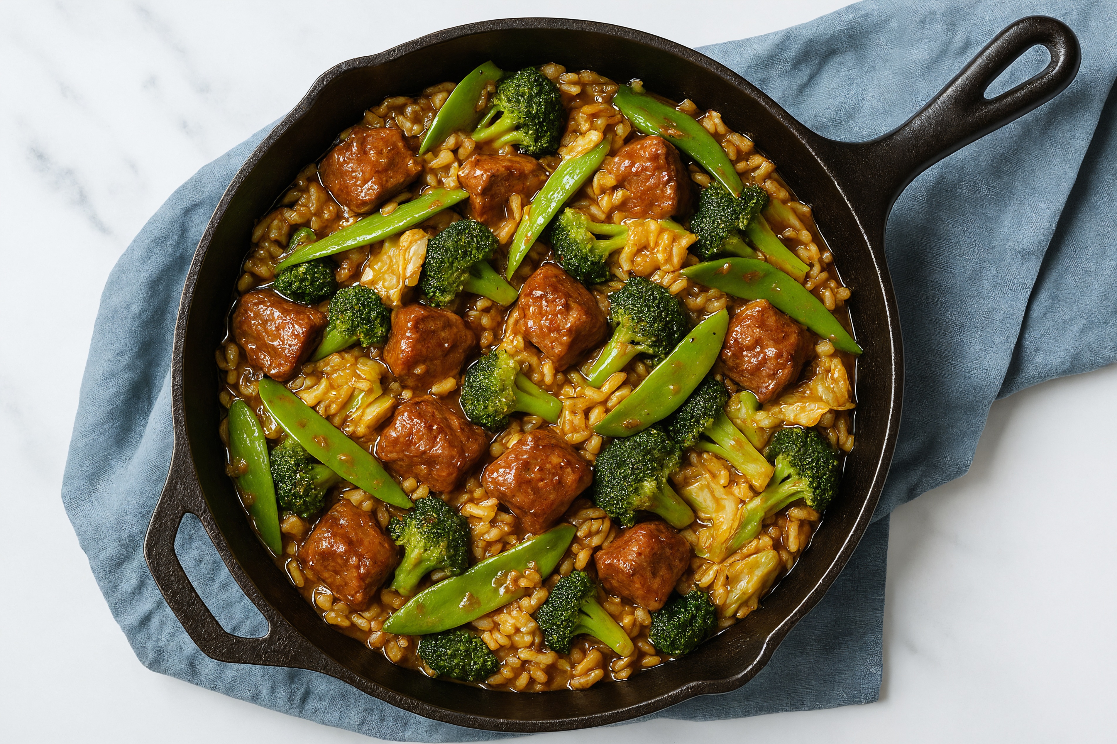 Sesame Ginger Bok Choy + Bison Stir-Fry with Brown Rice