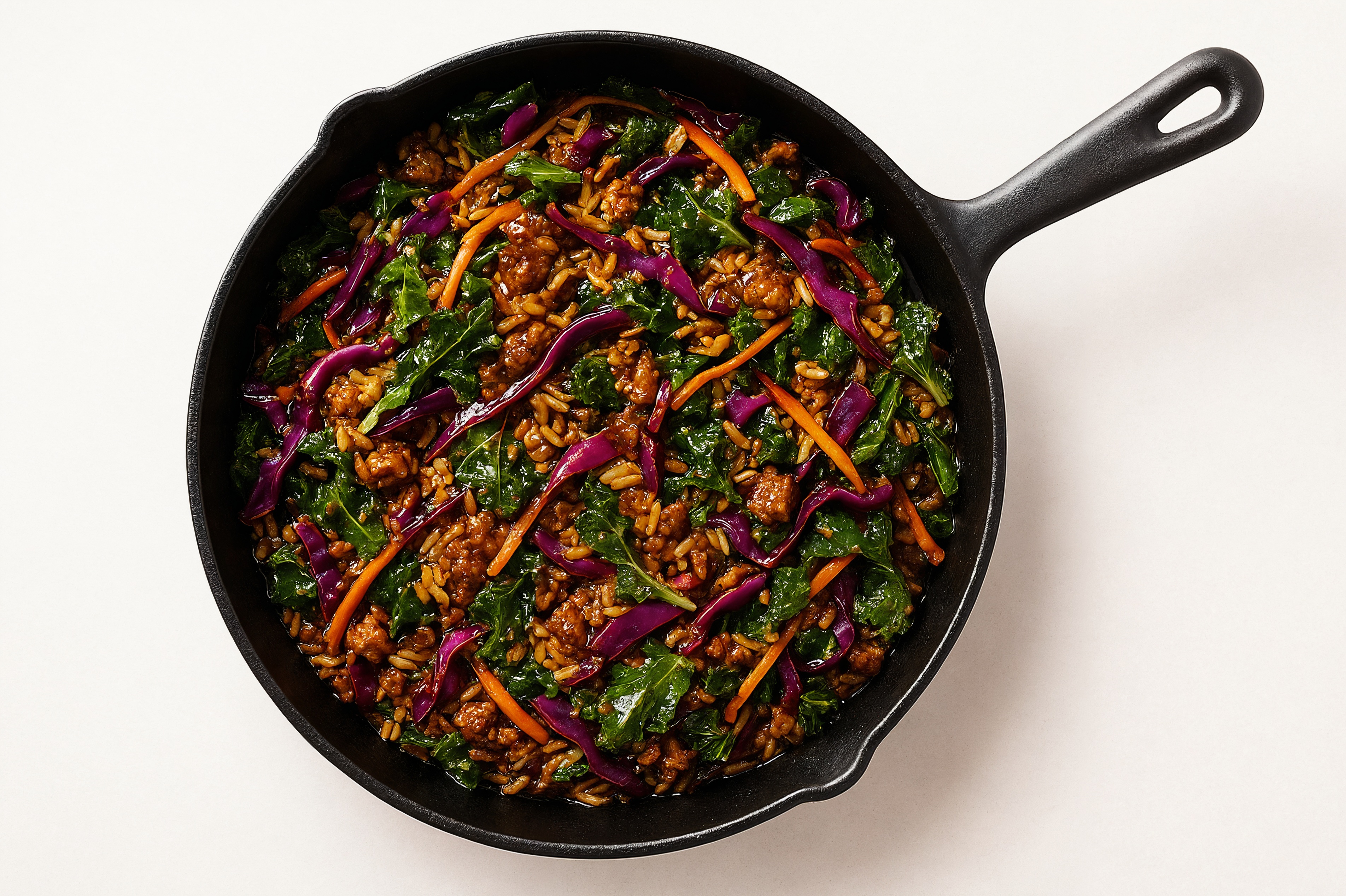 Japanese Bbq Rainbow Veggie + Ground Turkey Stir-Fry with Seasoned Jasmine Rice