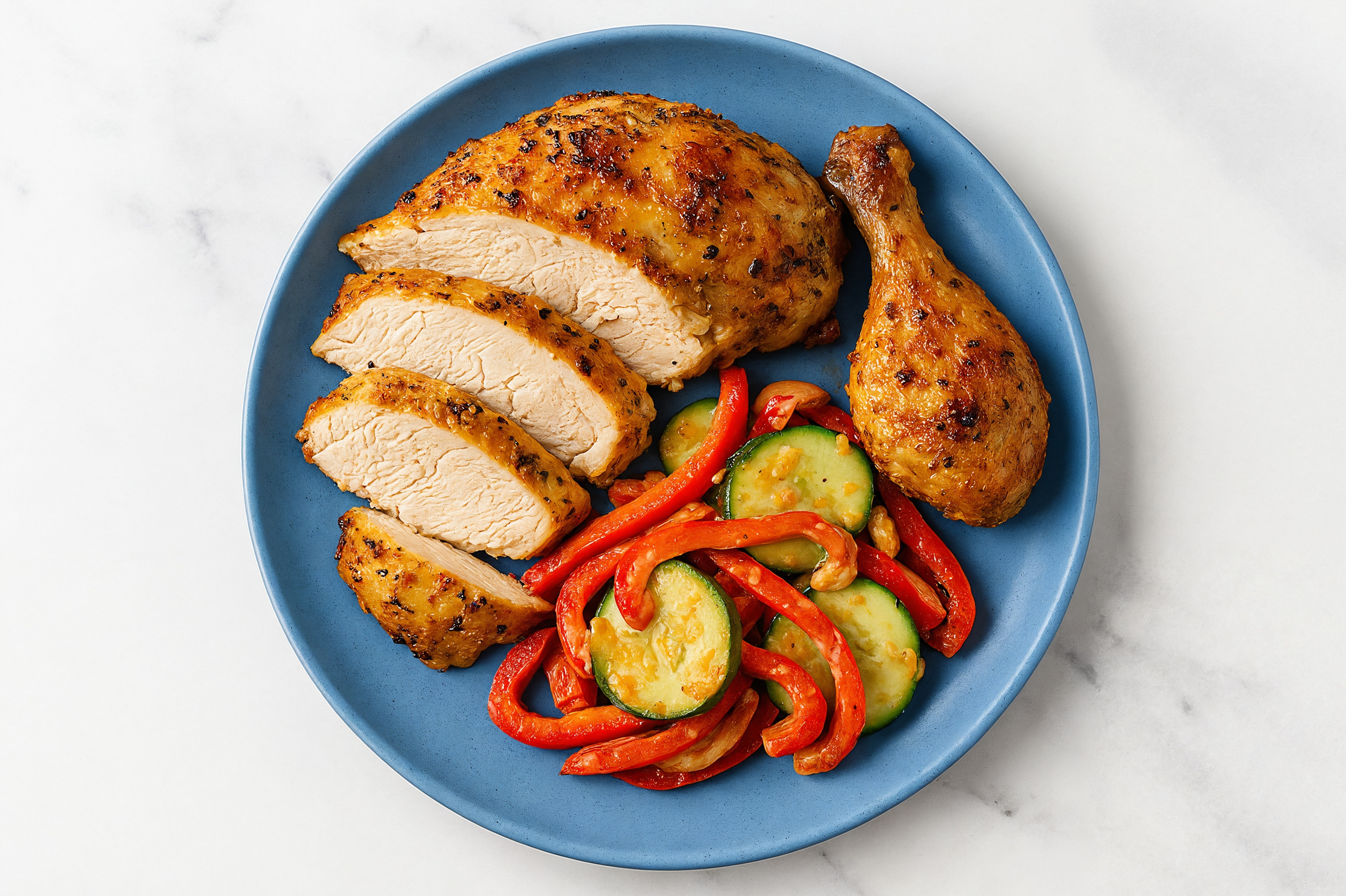 Juicy Lemon Chicken + BBQ Cucumber Salad with Red Bell Pepper