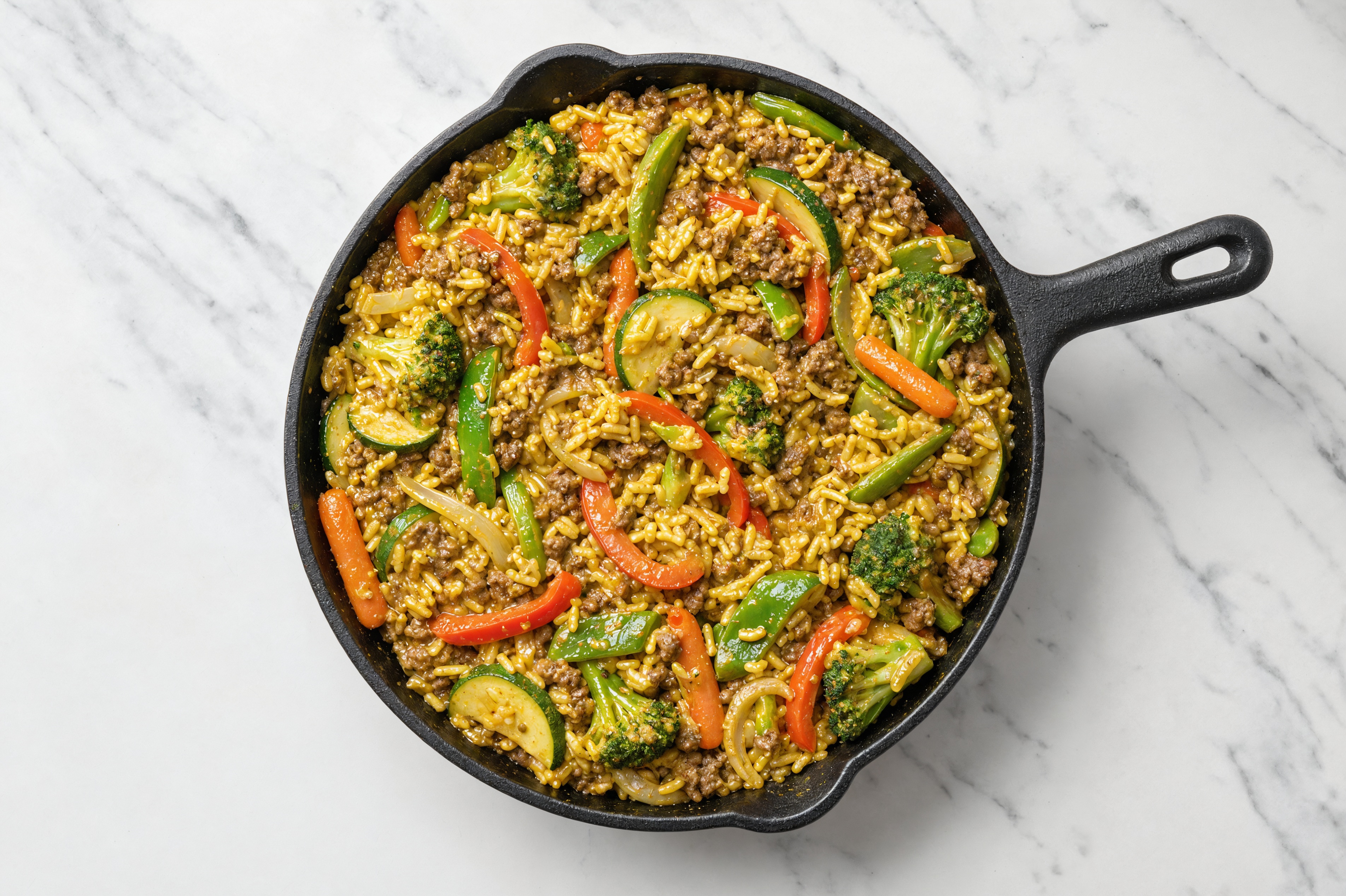 Curry Veggie + Ground 93/7 Lean Beef Stir-Fry