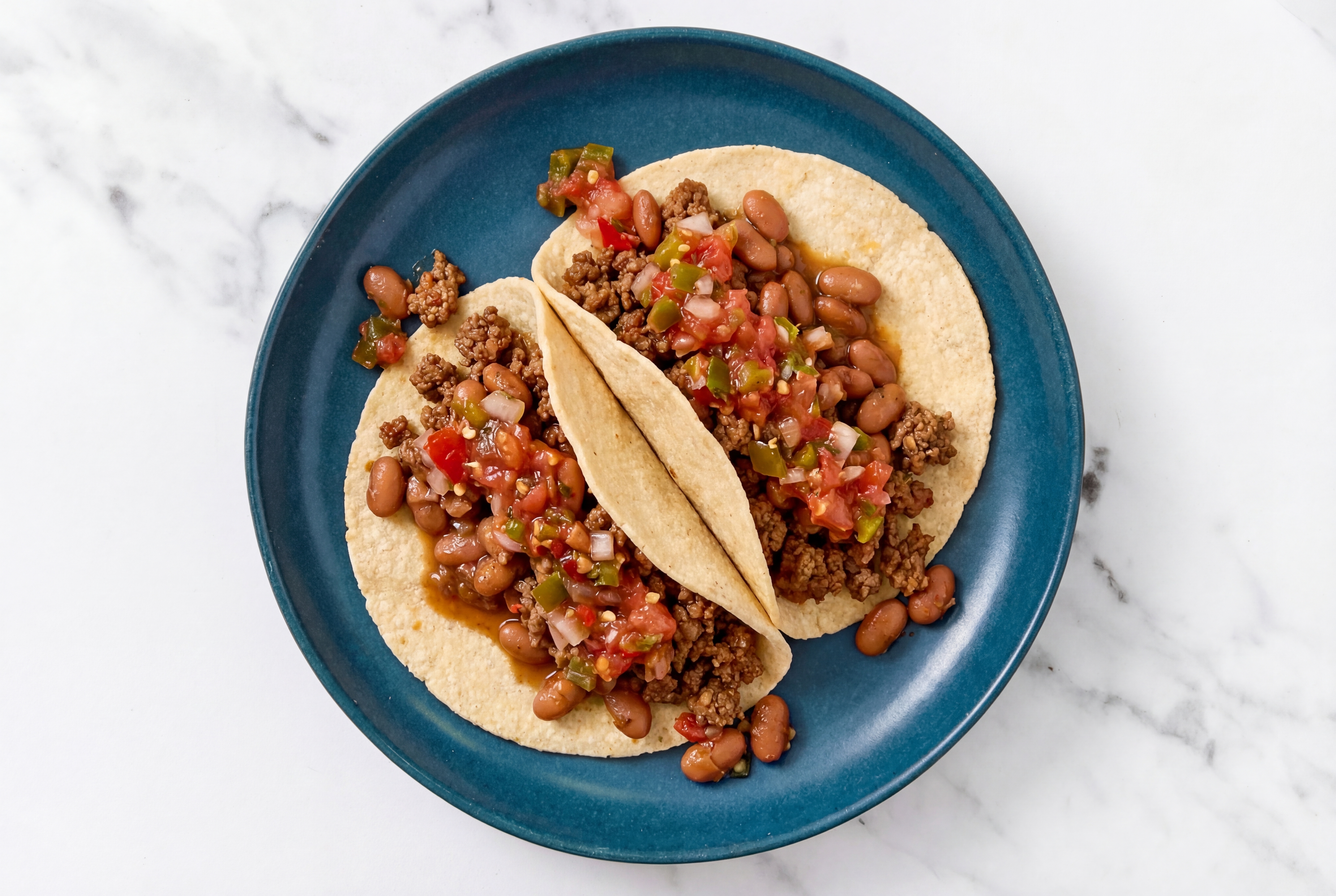 Mexican-Style Ground Beef Tacos with Pico De Gallo & Pinto Beans