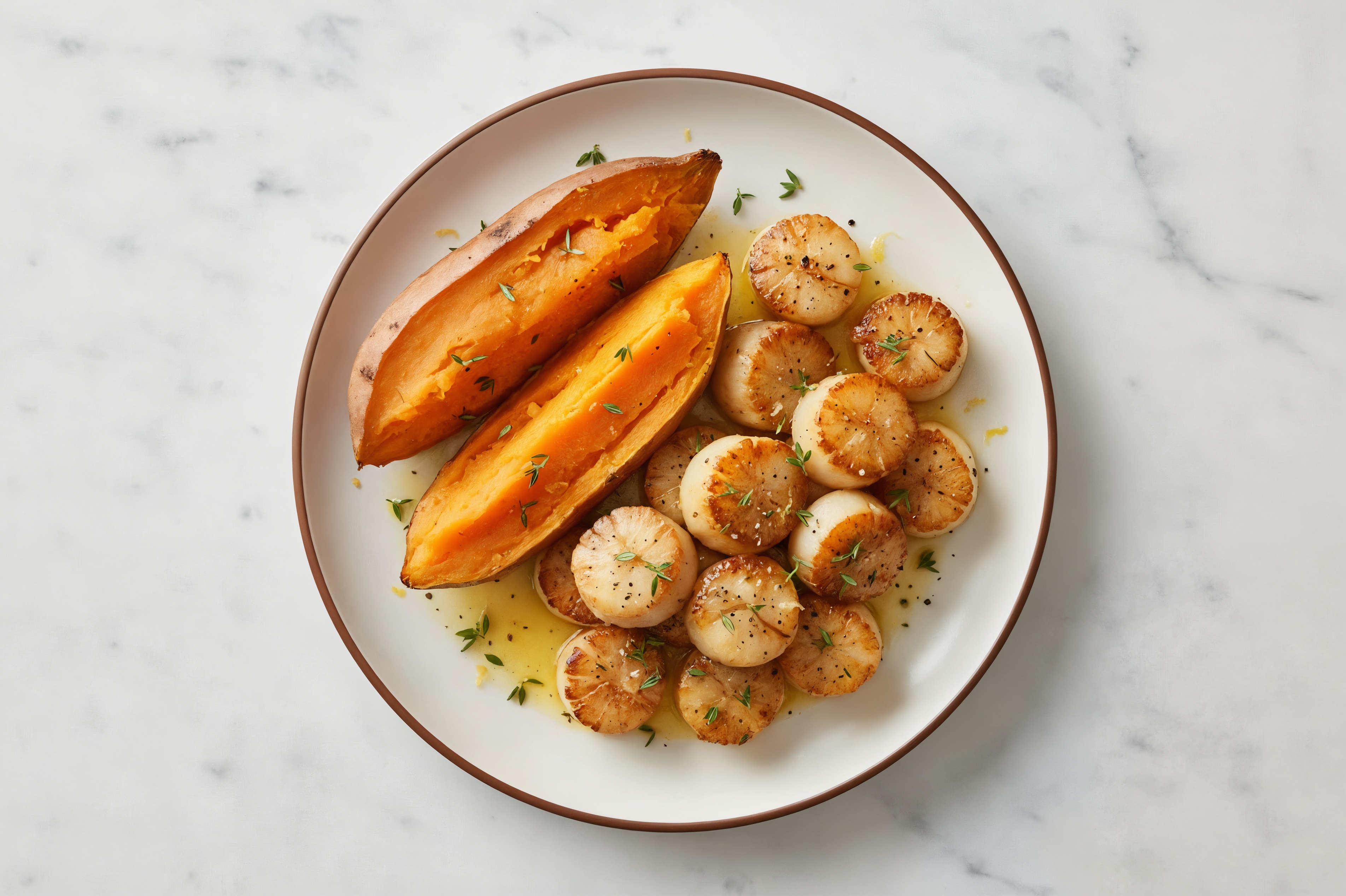  Buttery Herbed Scallops + Sweet Potatoes