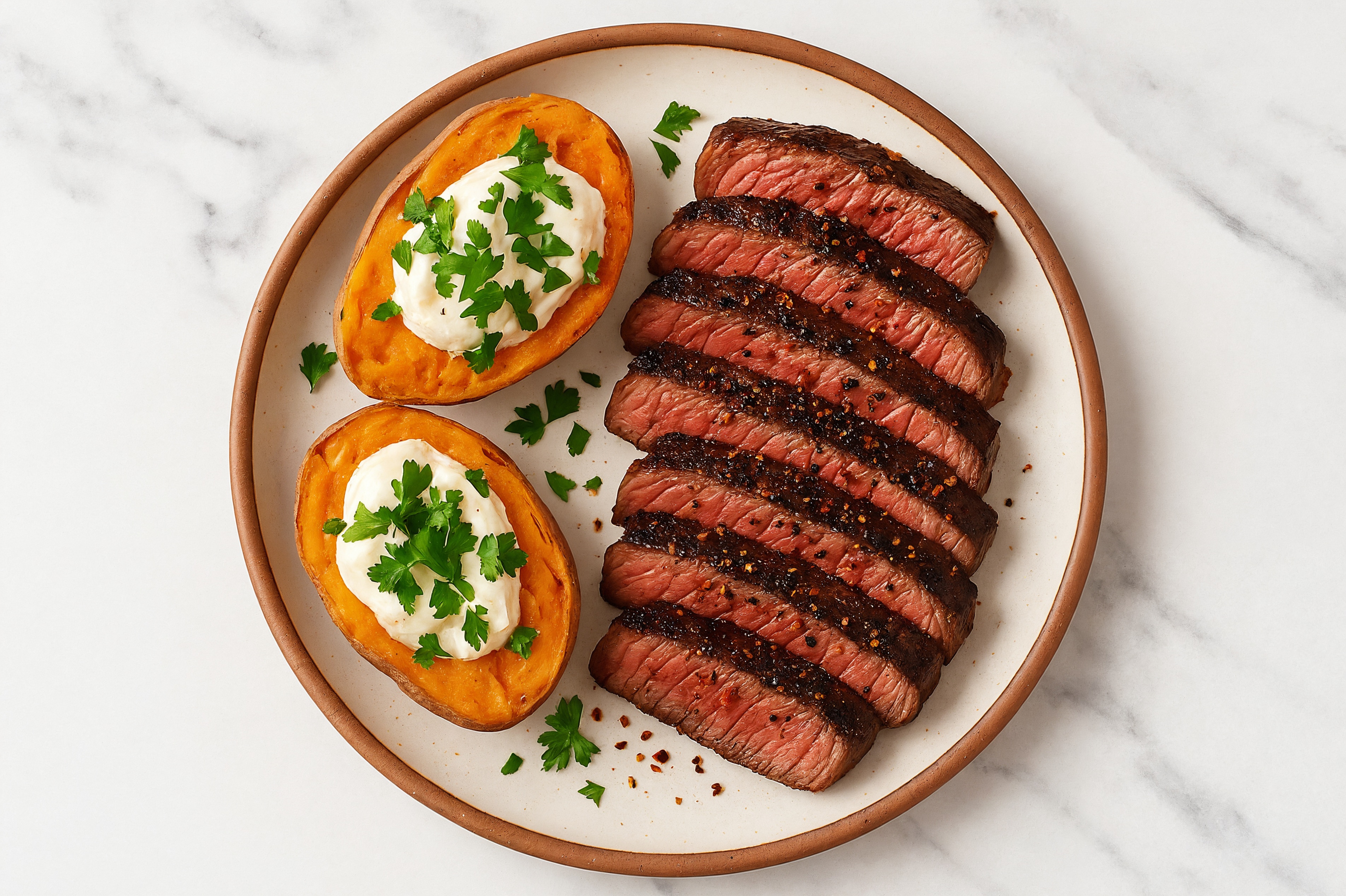 Seared Wagyu Strip Steak + Loaded Baked Sweet Potato