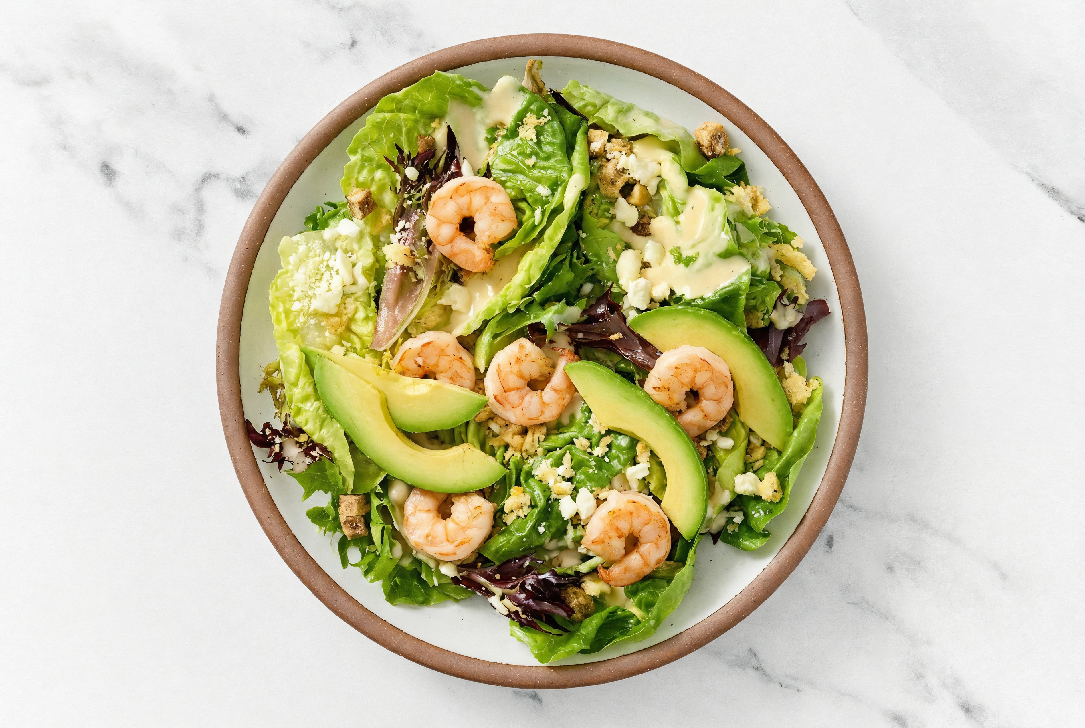 Quick Little Gem Salad with Shrimp + Fresh Avocado