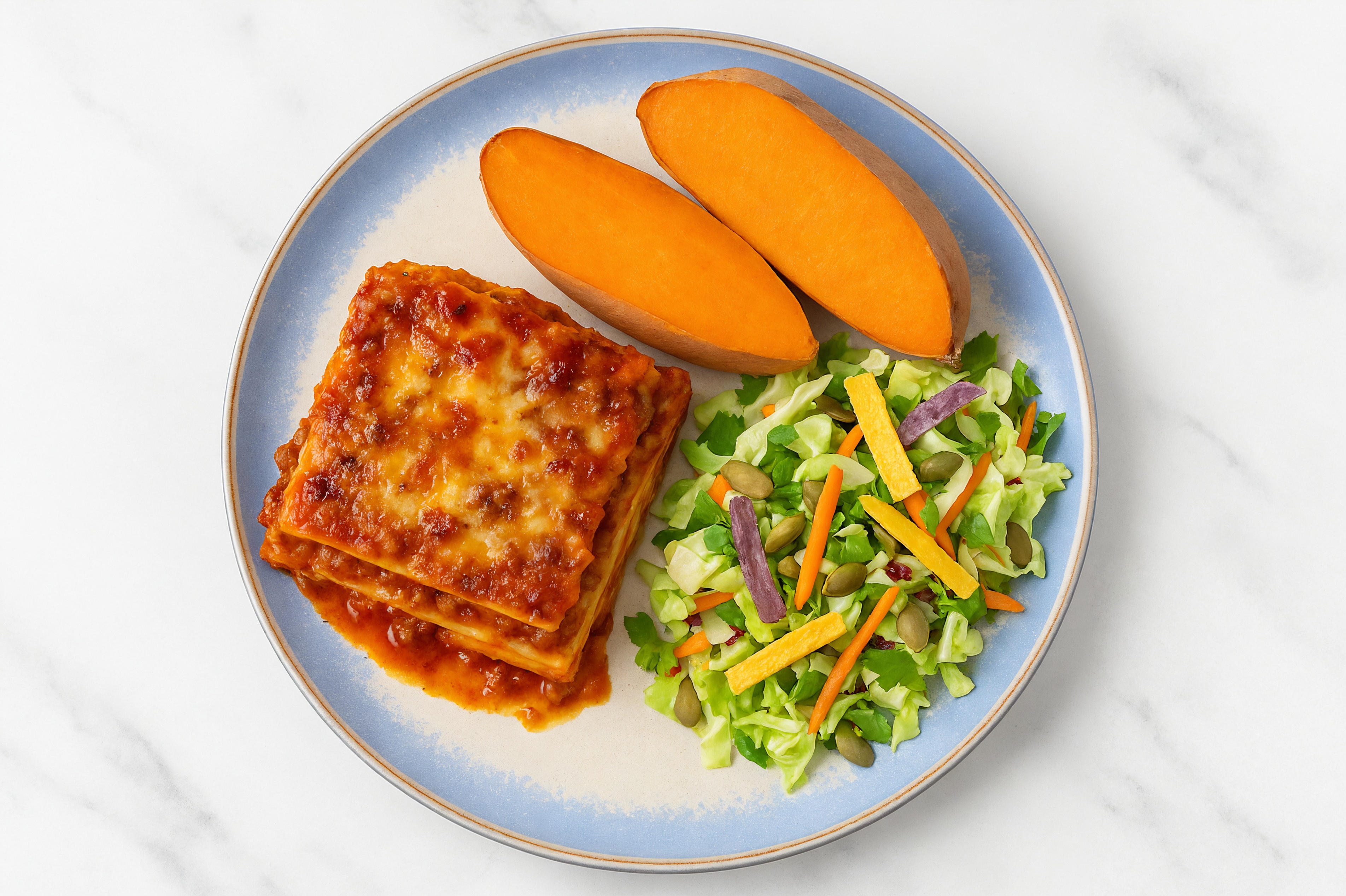 Lasagna Bolognese with Sweet Potato + Southwest Salad