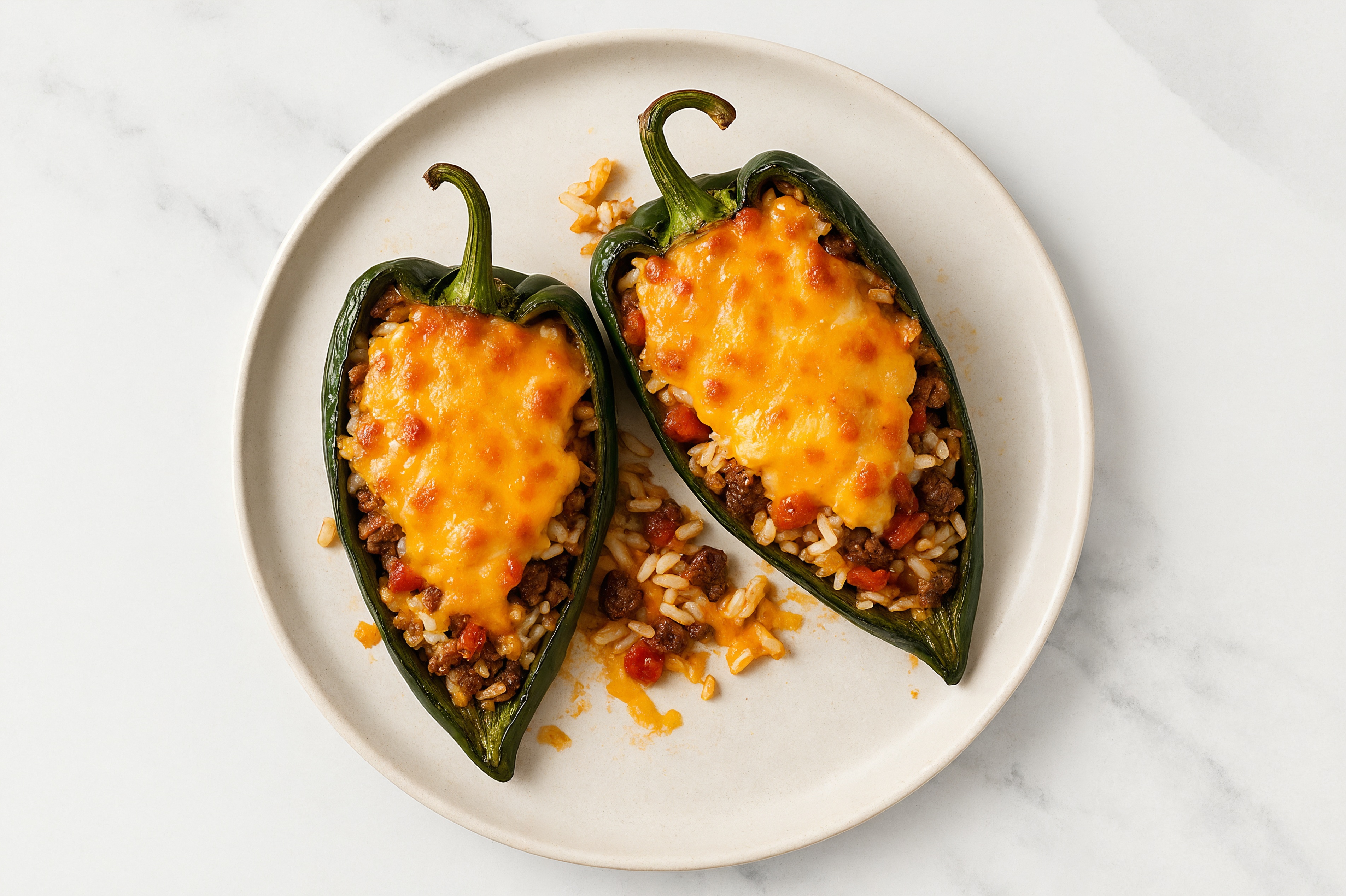 Herby Cheesy Tavern Beef Burger Stuffed Poblano Peppers