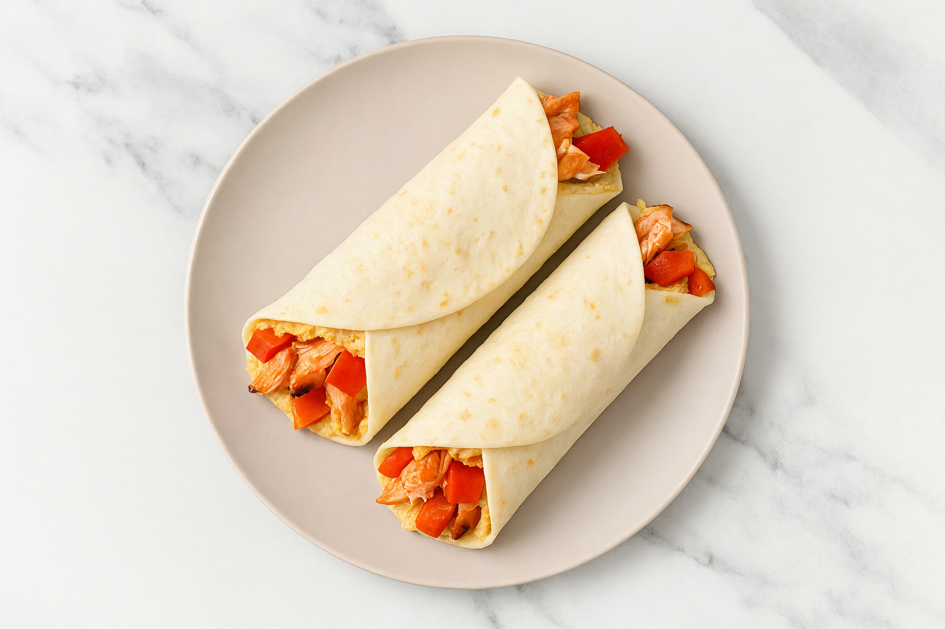Lemony Salmon Hummus Protein Wrap with Red Bell Pepper