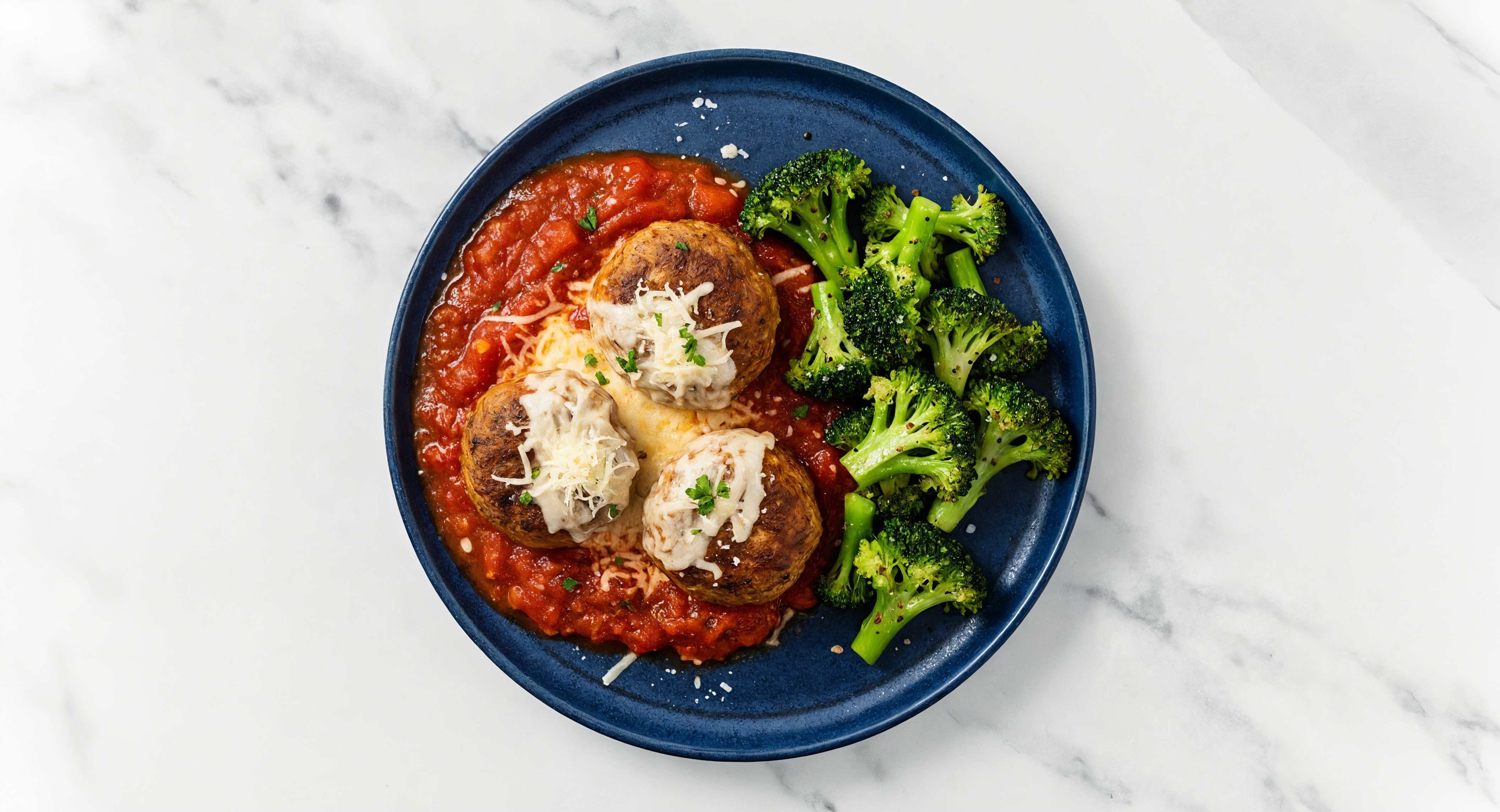 All-in-One Cheesy Chicken Meatballs + Organic Broccoli with Grated Parmesan Cheese