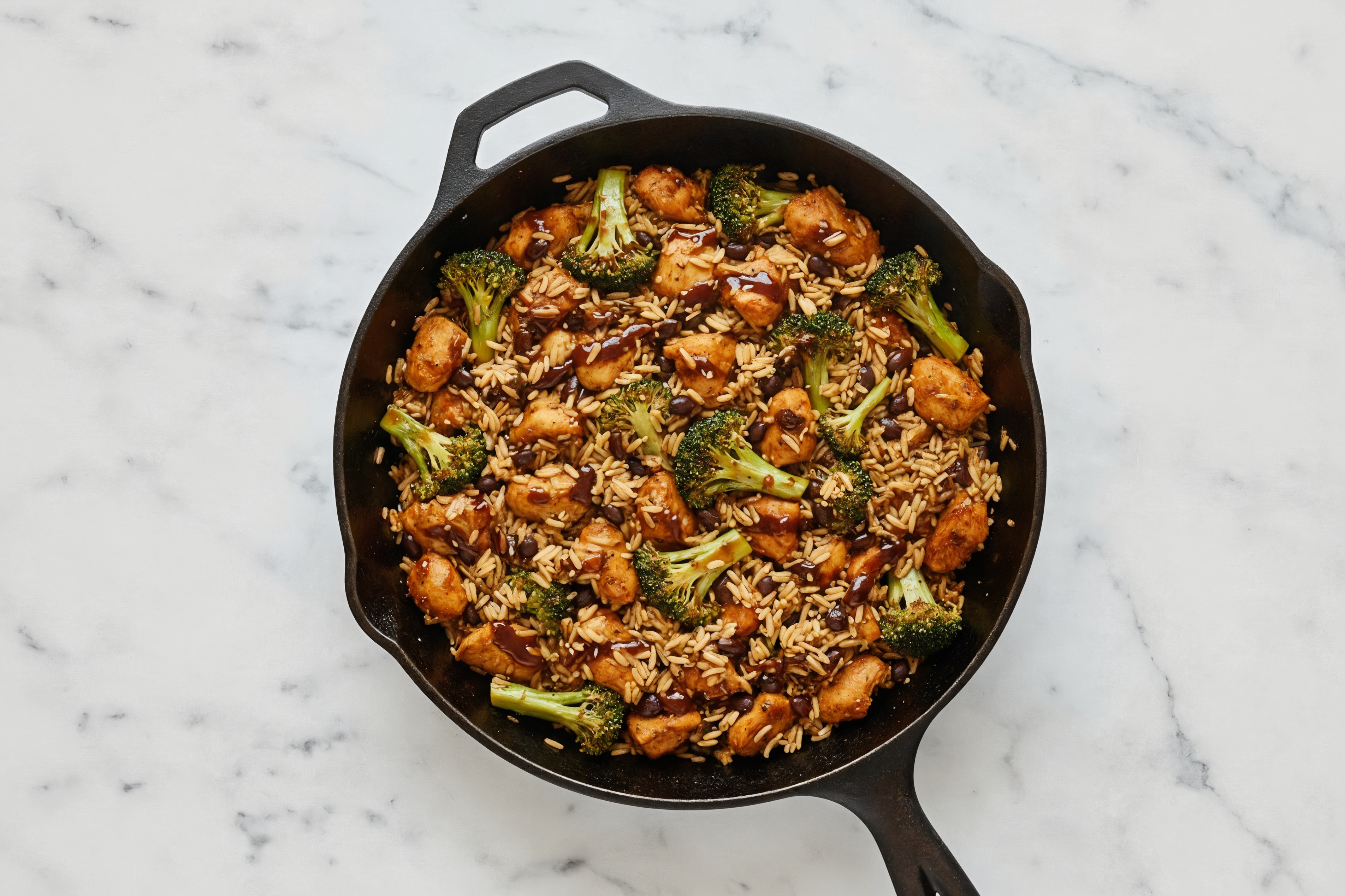 Japanese BBQ Chicken + Broccoli Stir-Fry with Seasoned White Rice + Black Beans