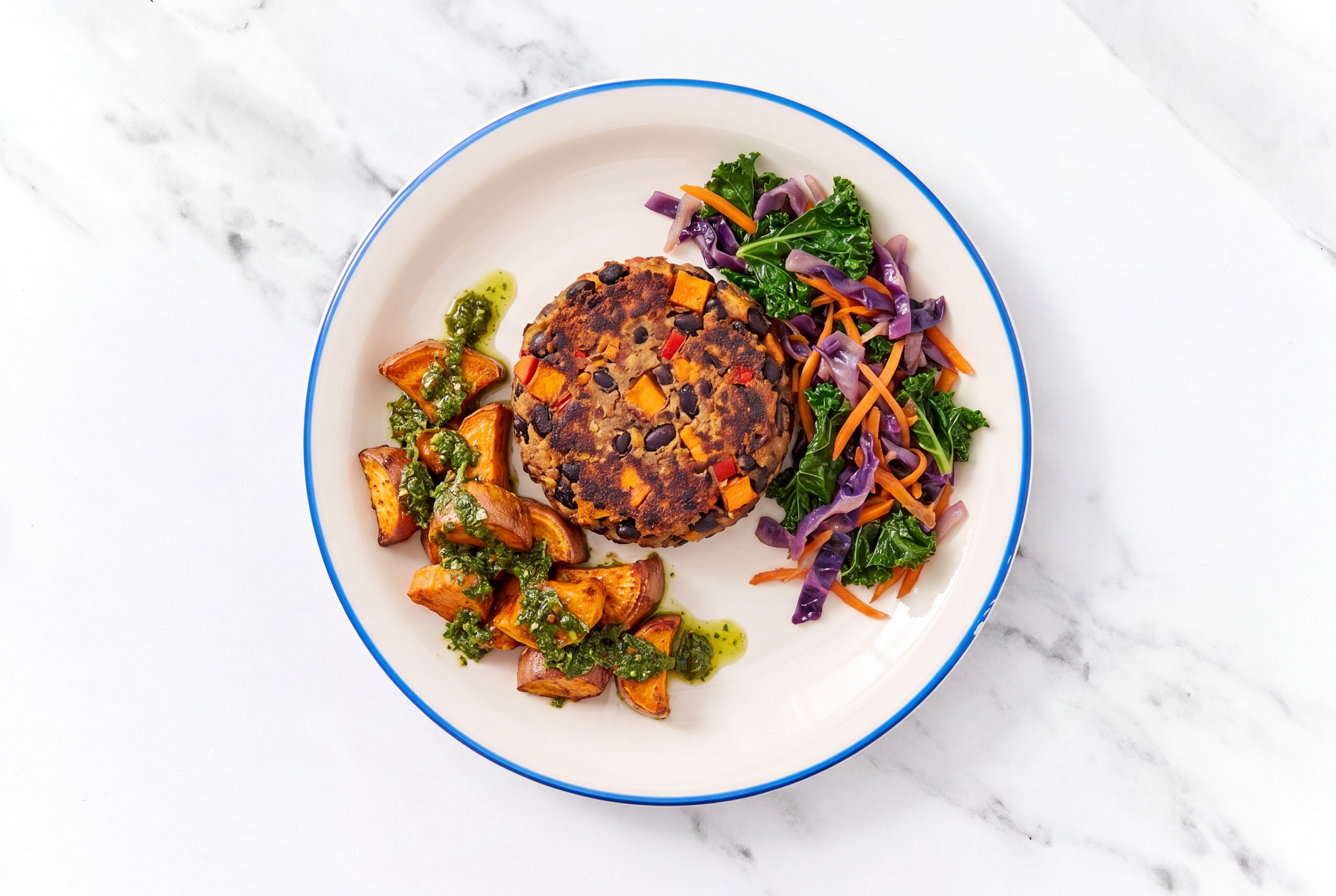 Black Bean Burger + Zhoug Sweet Potatoes