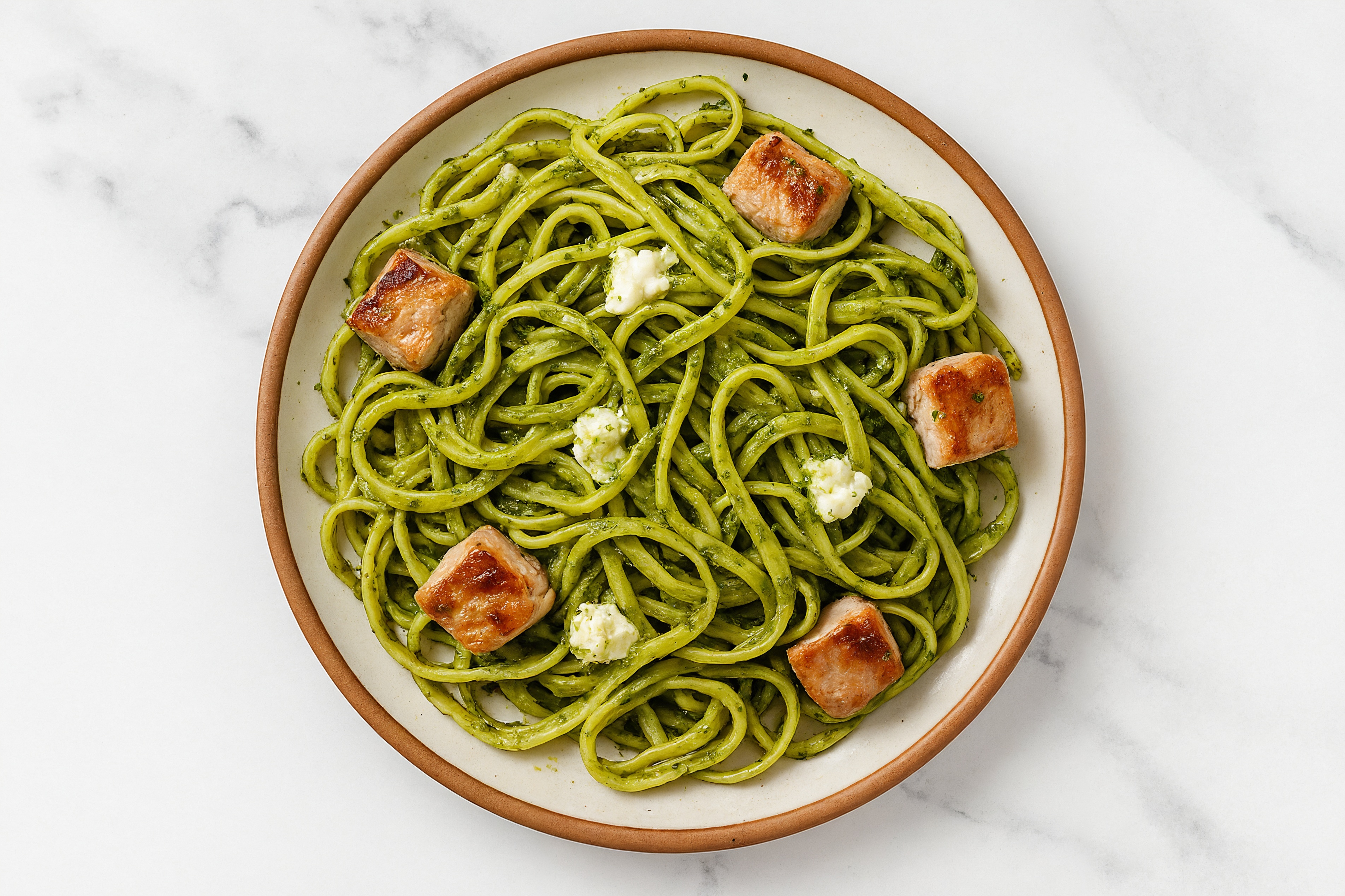 Pesto Linguine with Pork Chops & Ricotta