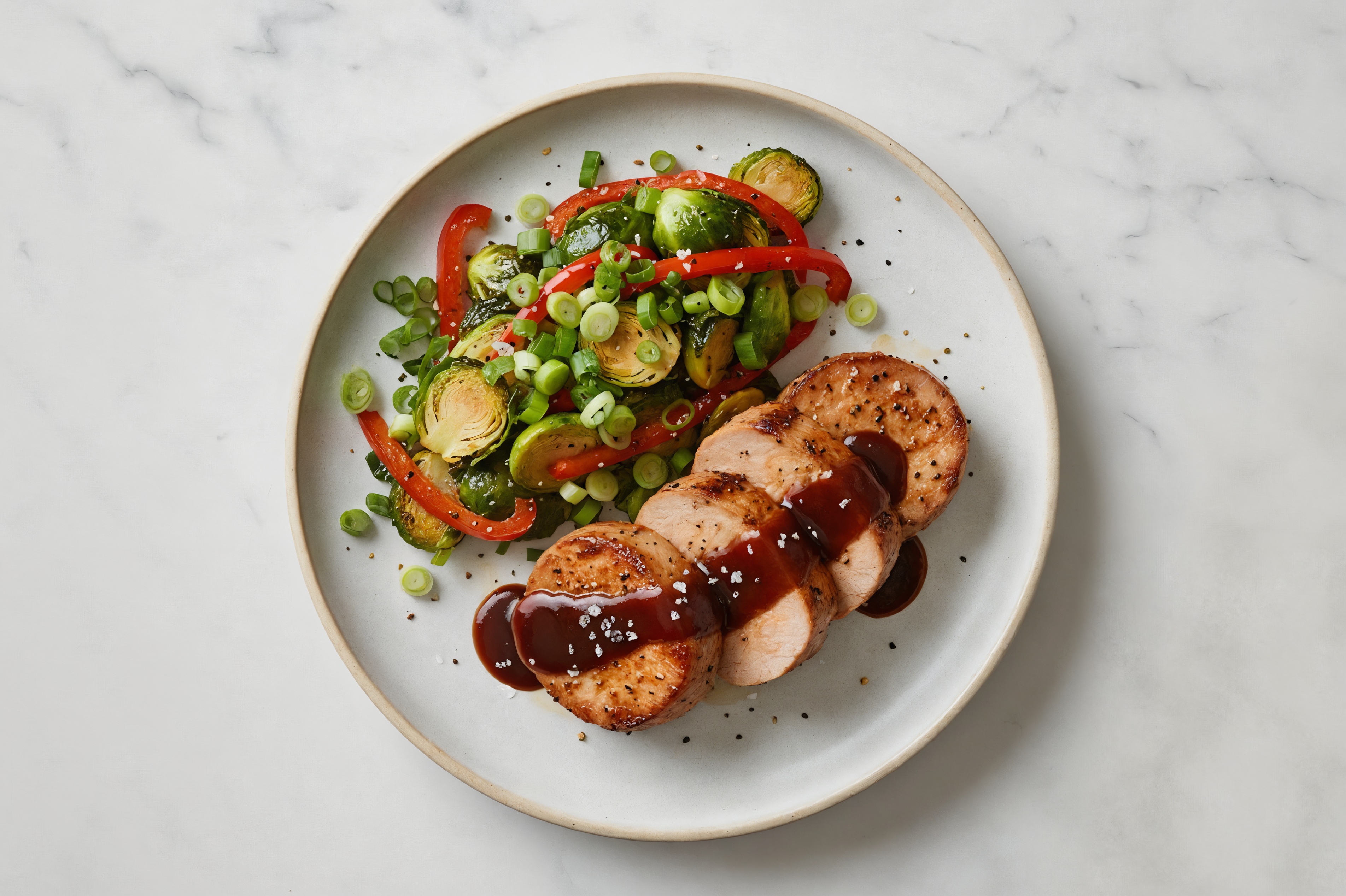 Japanese BBQ Pork Tenderloin + Brussels