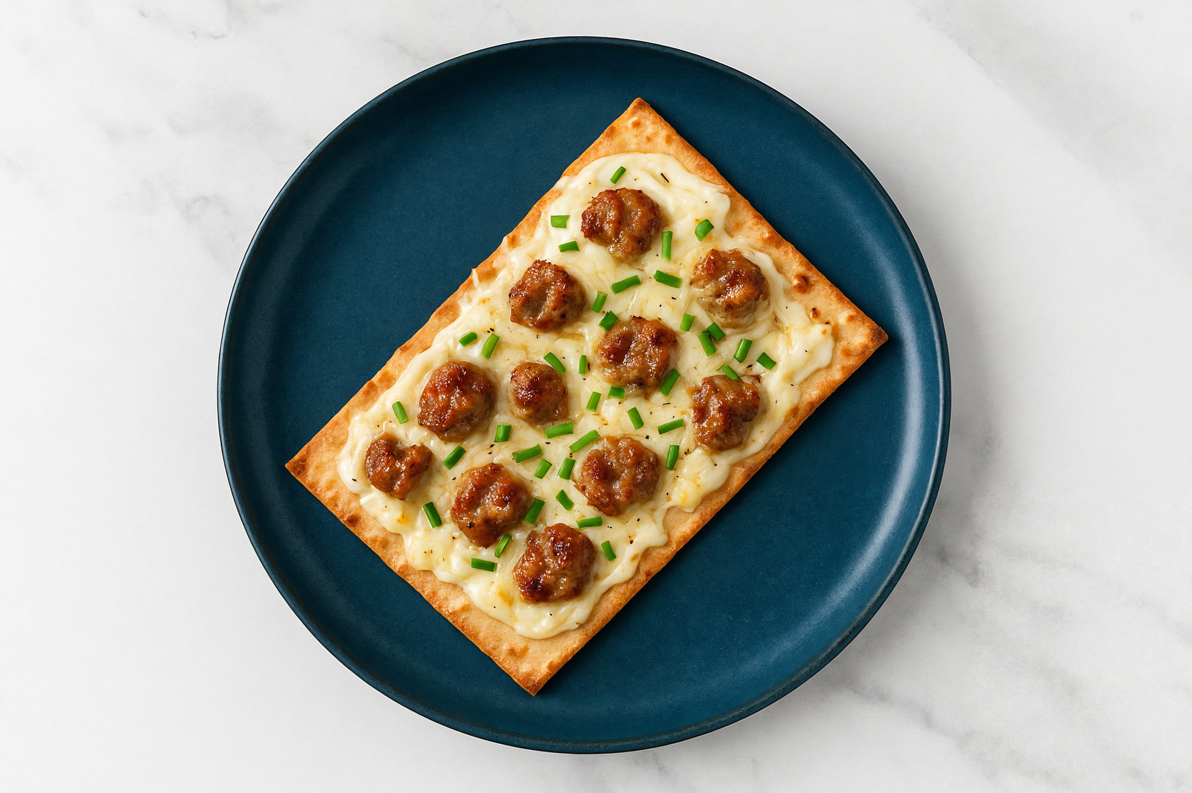 Creamy Spicy Turkey Lavash Pizza with Mozzarella + Fresh Chives