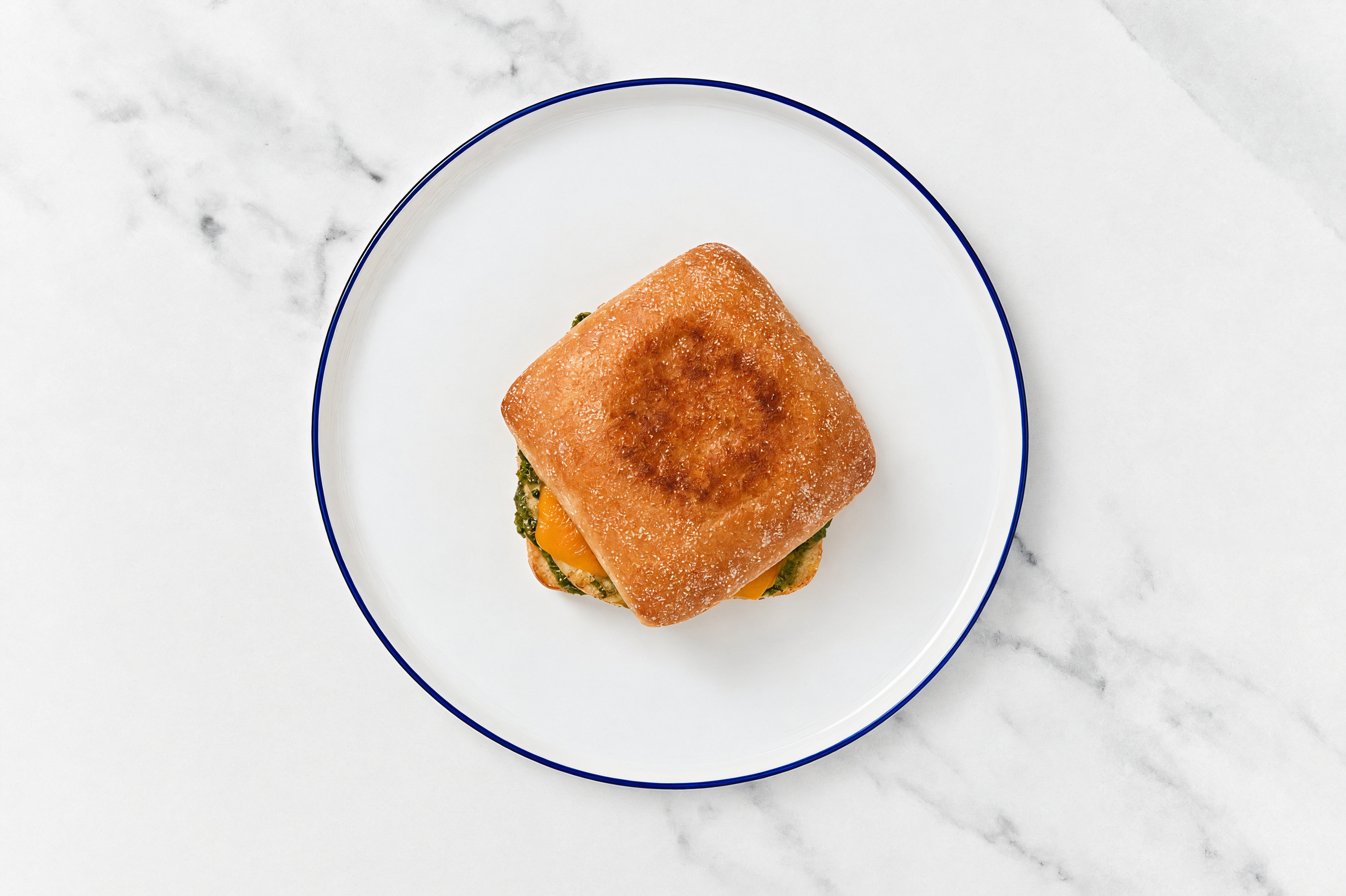 Garlic Turkey Burger on Ciabatta with Spinach Pesto & Cheddar