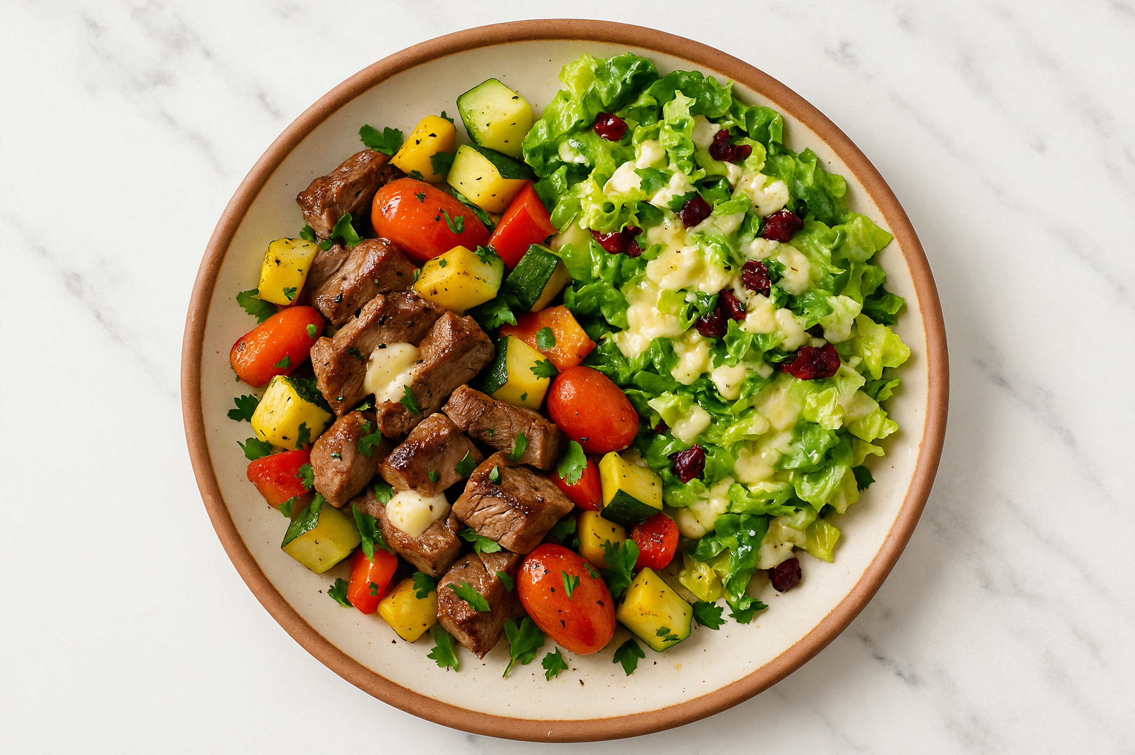 Garlic Baked Sirloin & Squash with Honey Citrus Salad
