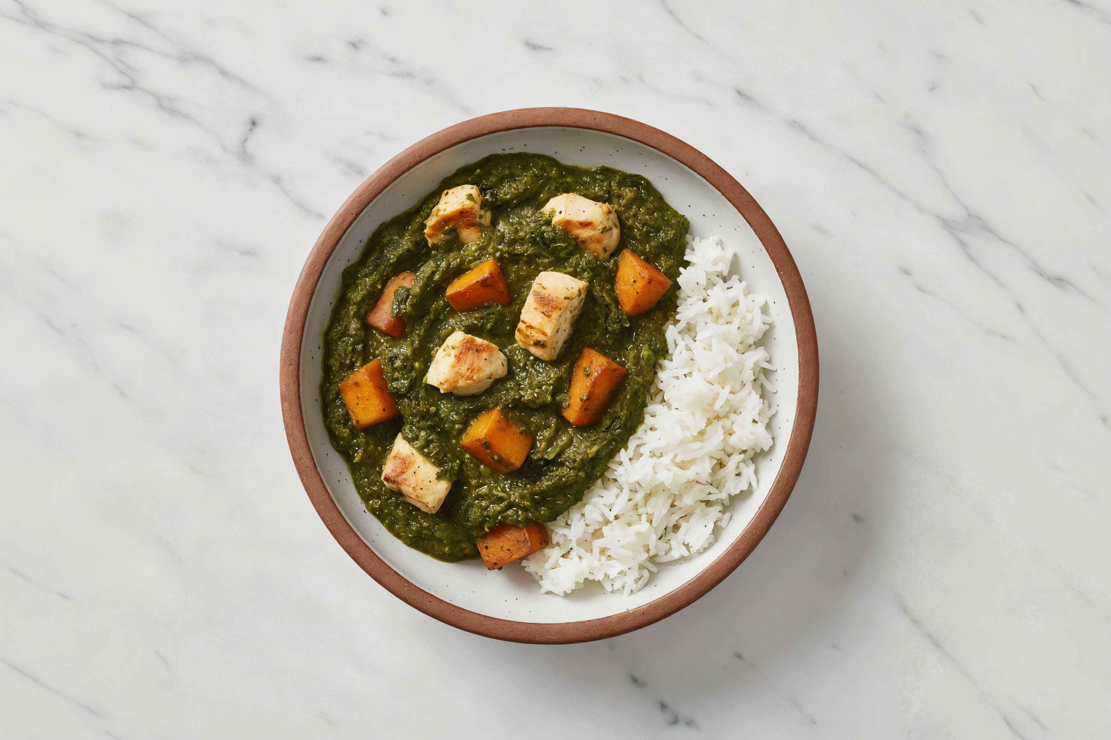  Chicken Sweet Potato Saag over  Rice