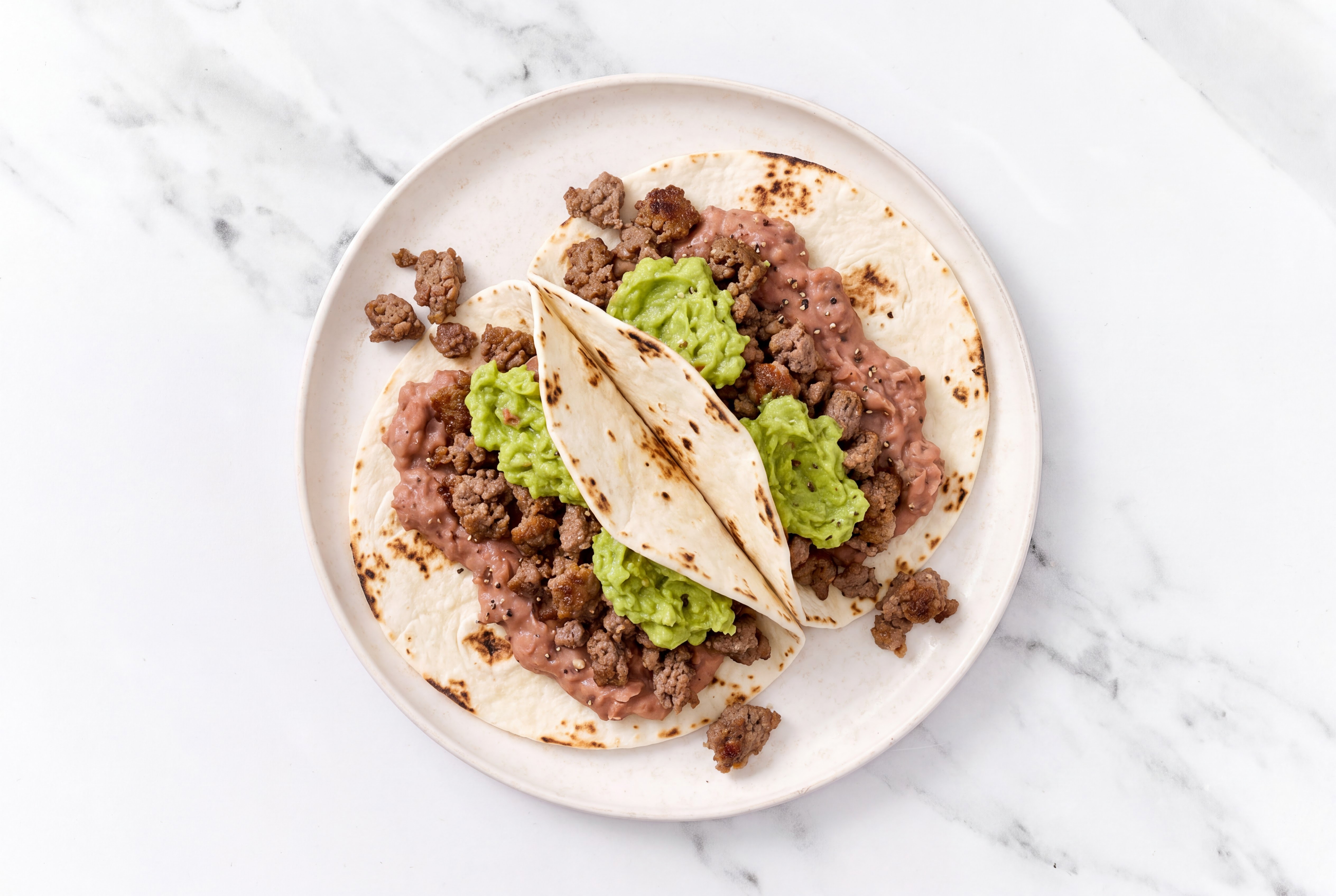  Ground 93/7 Lean Beef Tacos with Guacamole & Refried Red Beans