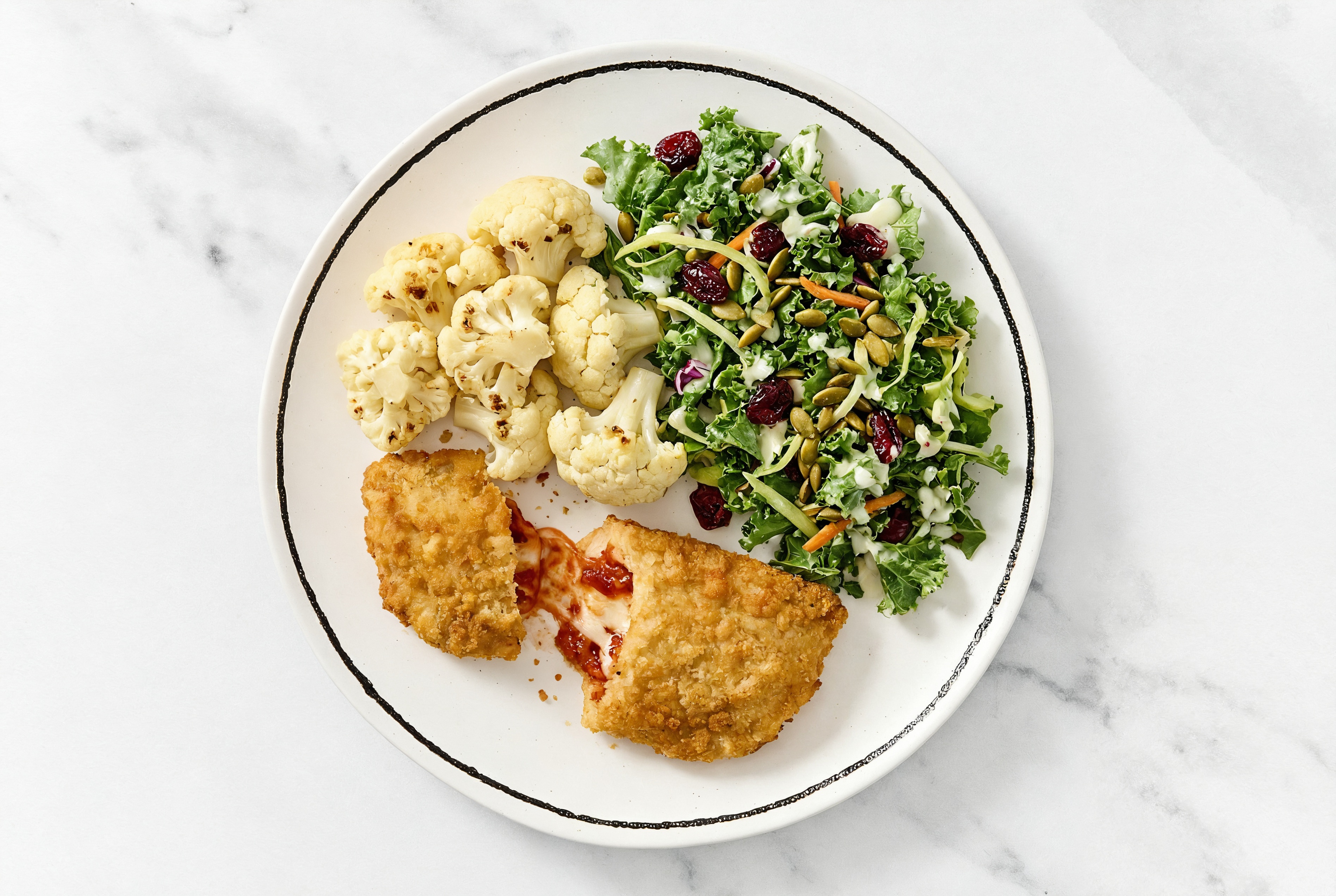 "Chicken" Parm with Cauliflower Florets & Kale Salad