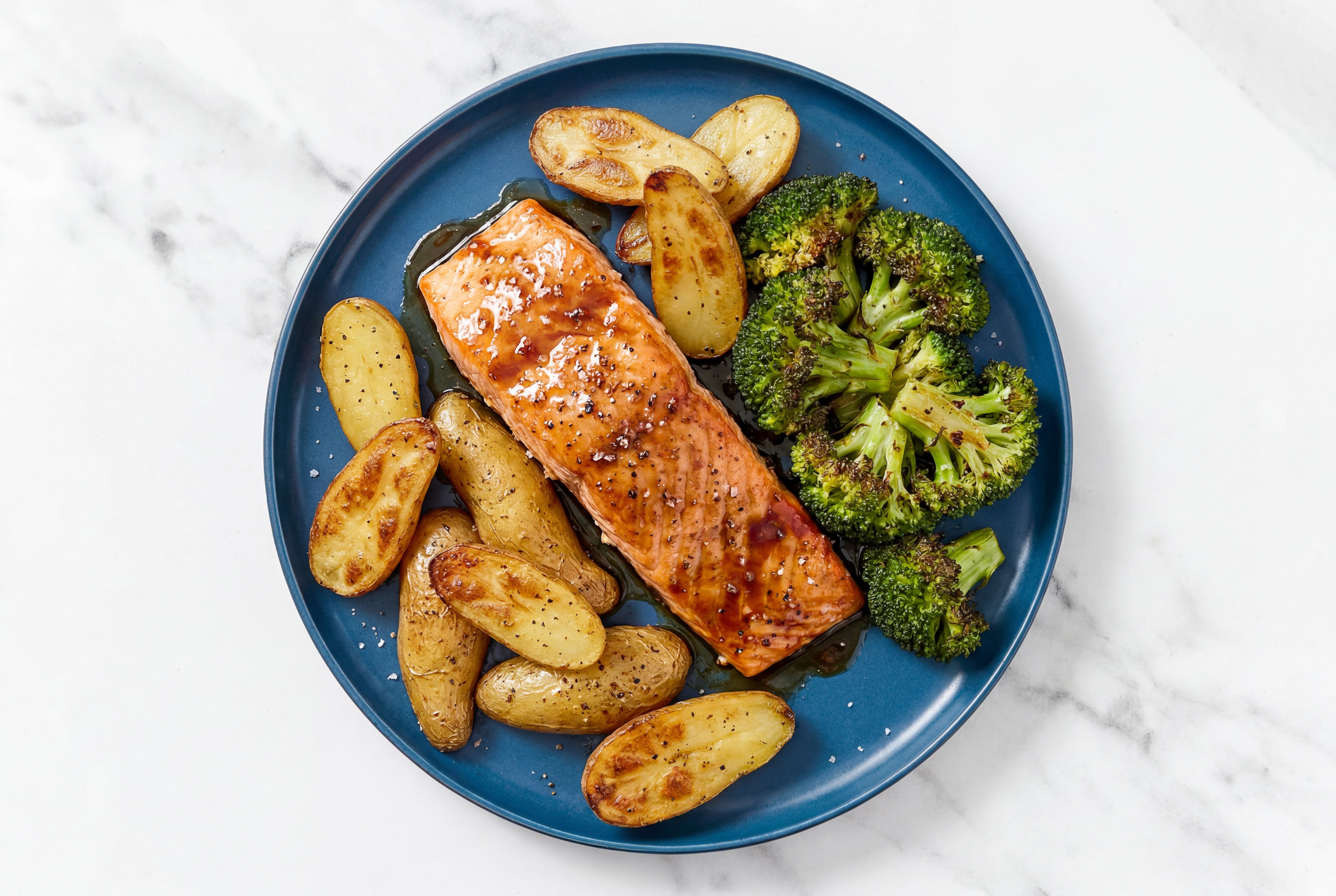 Baked Balsamic Marinated Salmon + Roasted Veggies with Broccoli Florets
