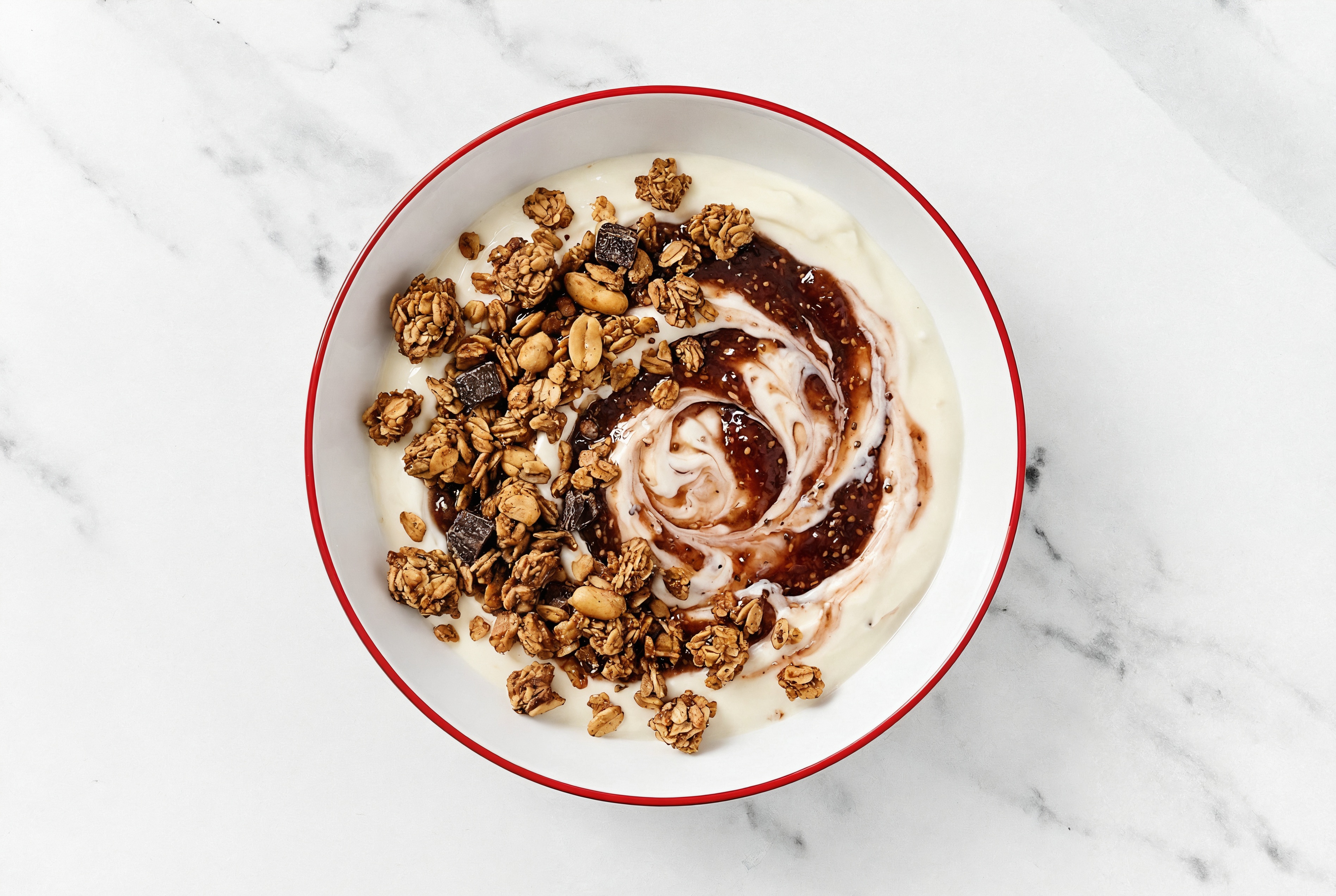 Strawberry Chia + Chocolate Peanut Butter Granola Yogurt Parfait