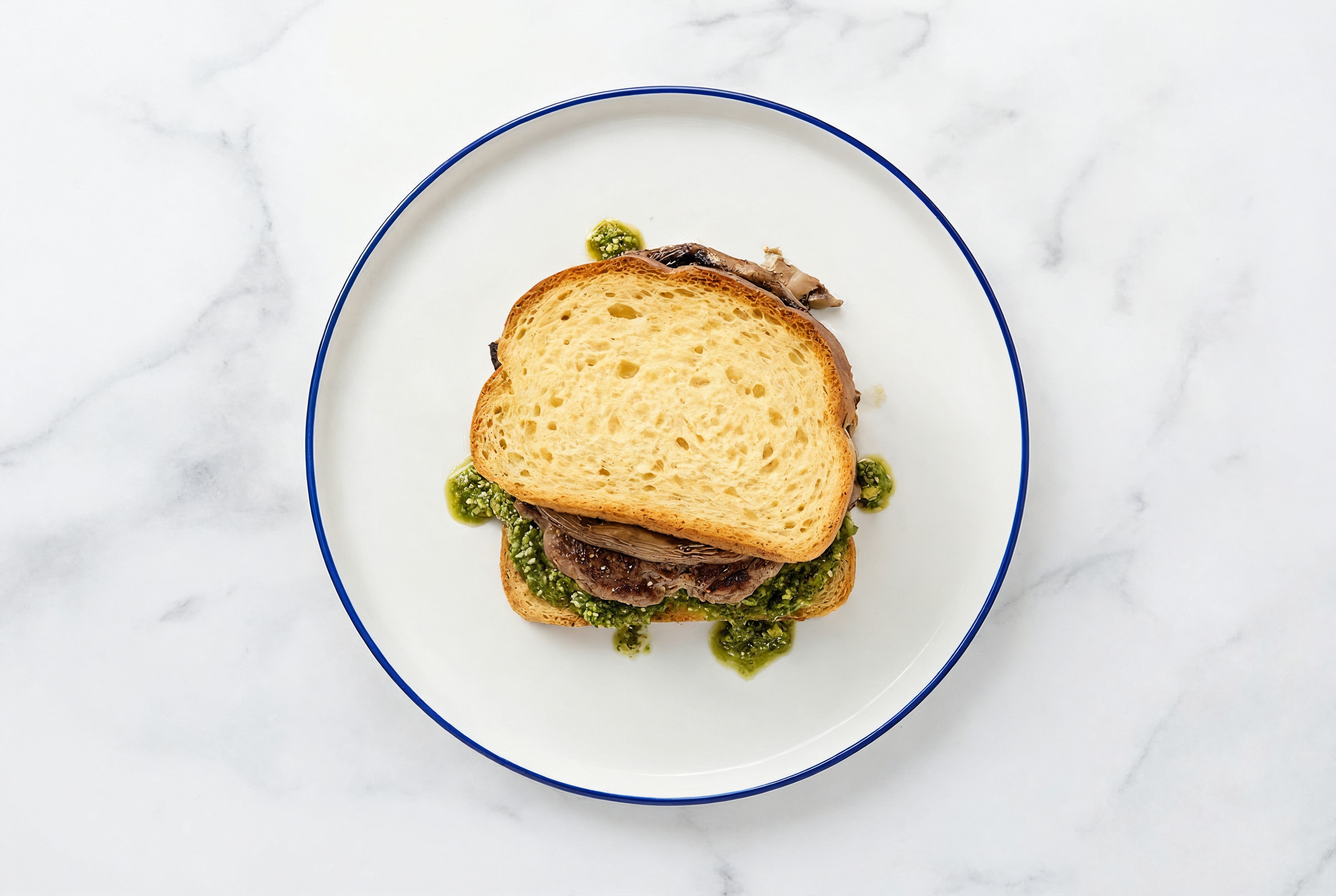 Portabella Tavern Beef Burger on GF Bread with Basil Pesto