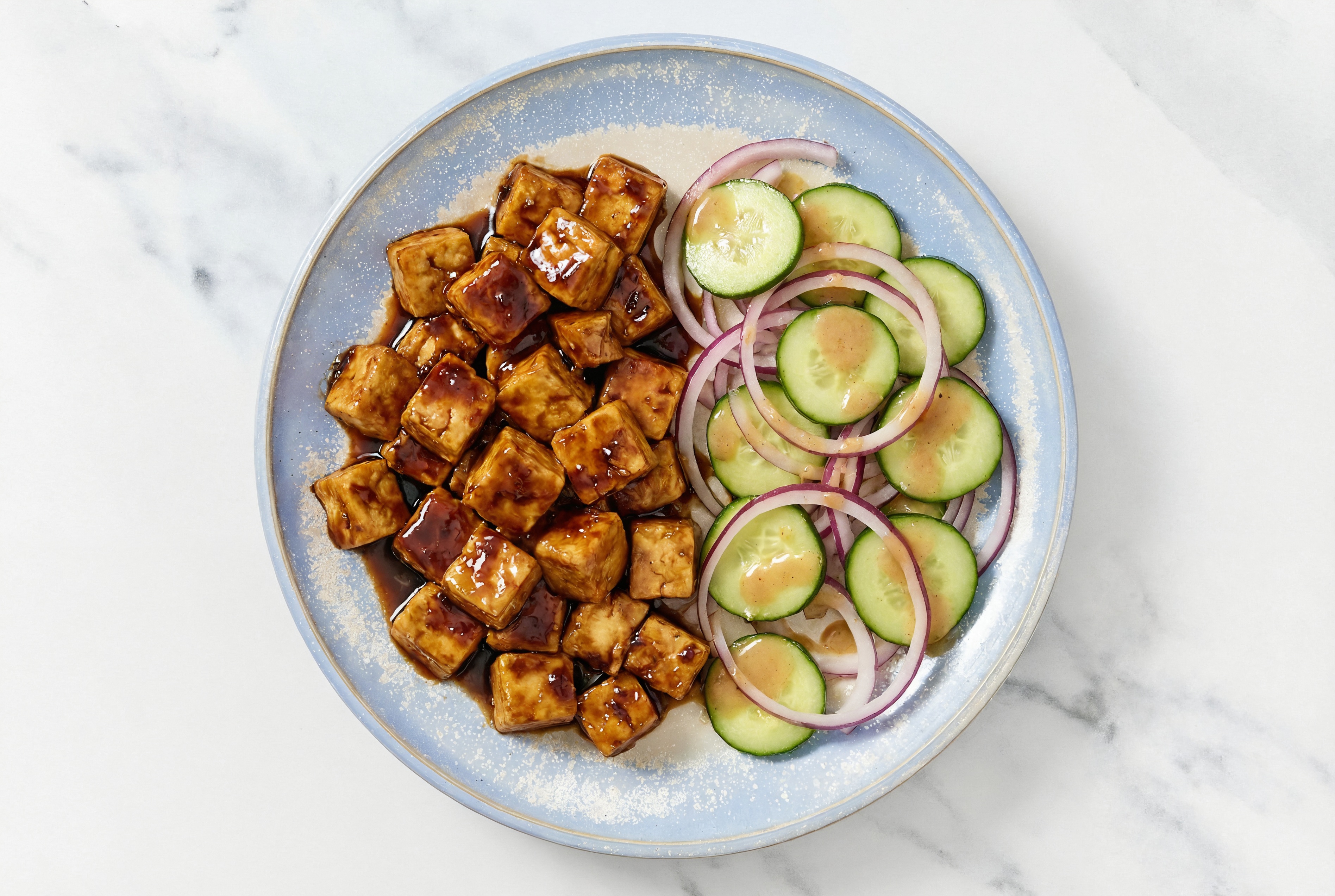 Teriyaki Tofu + Gingery Ponzu Cucumber Salad