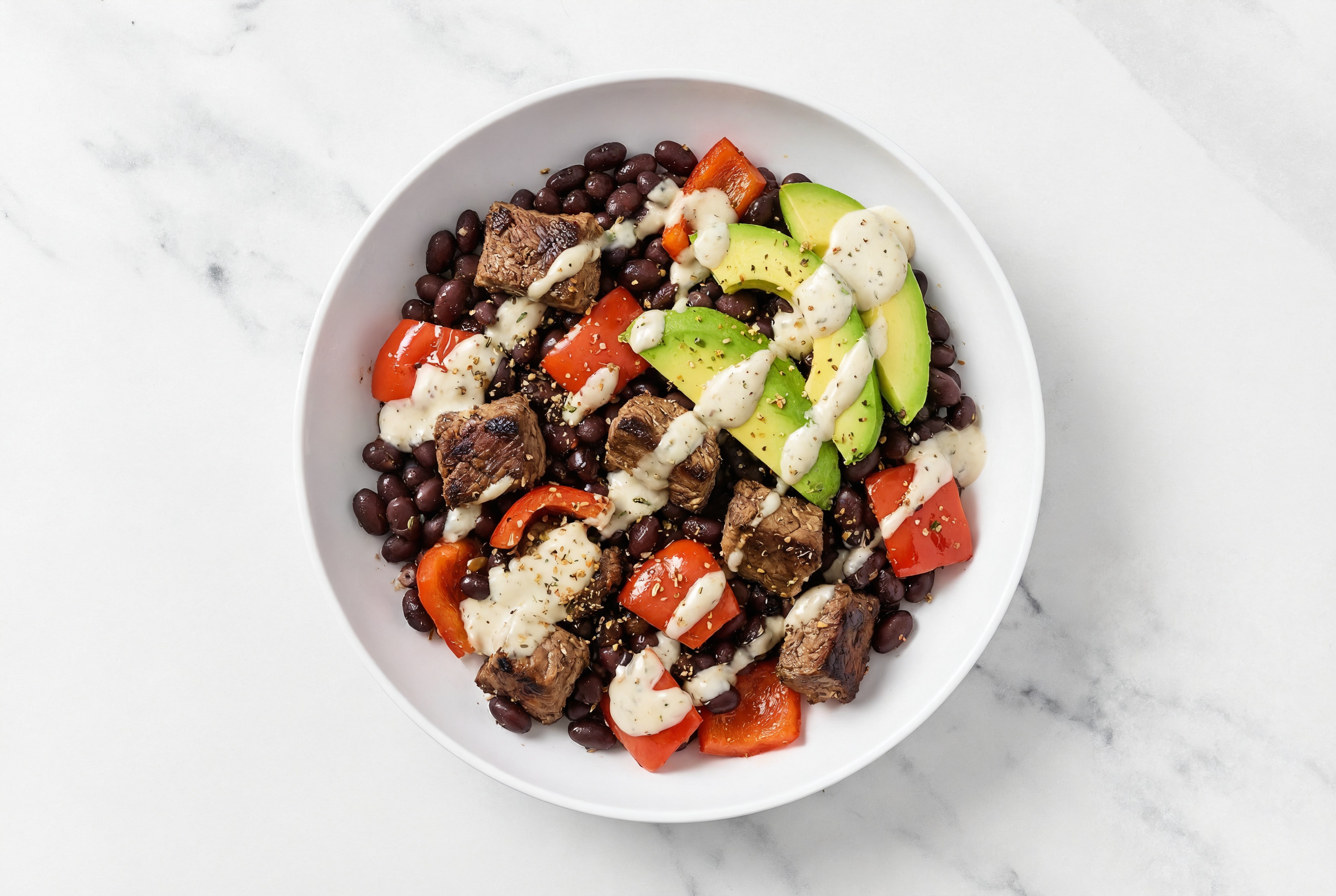 Bison + Black Bean Creamy Garlic Bowl with Red Bell Pepper
