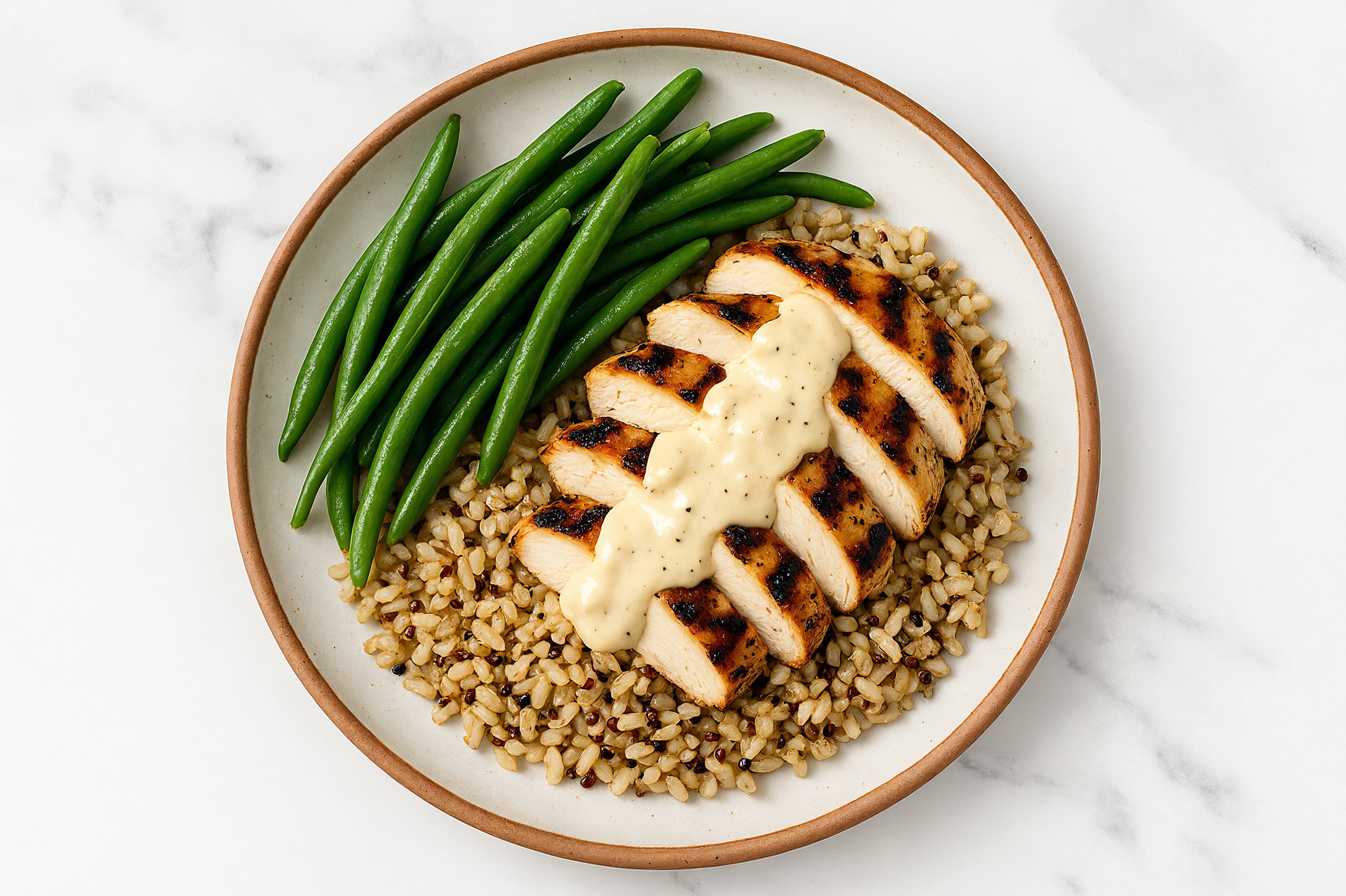 Creamy Garlic Grilled Mediterranean Chicken Breast + Green Beans Bowl