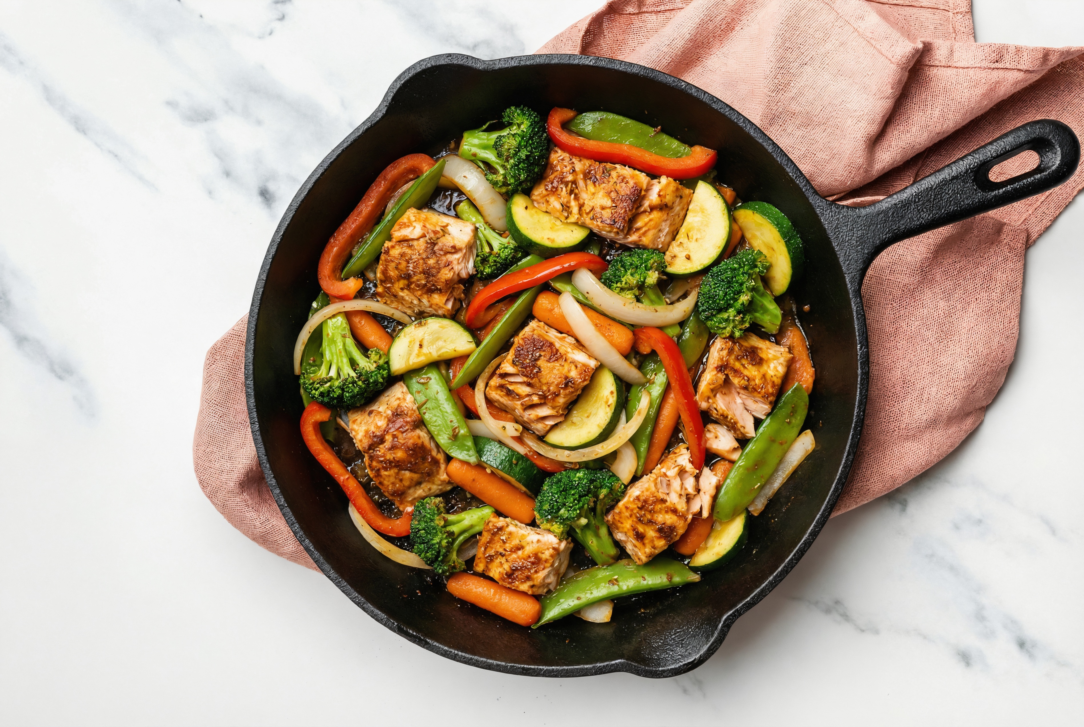  Salmon + Seven Veggie Stir-Fry Skillet