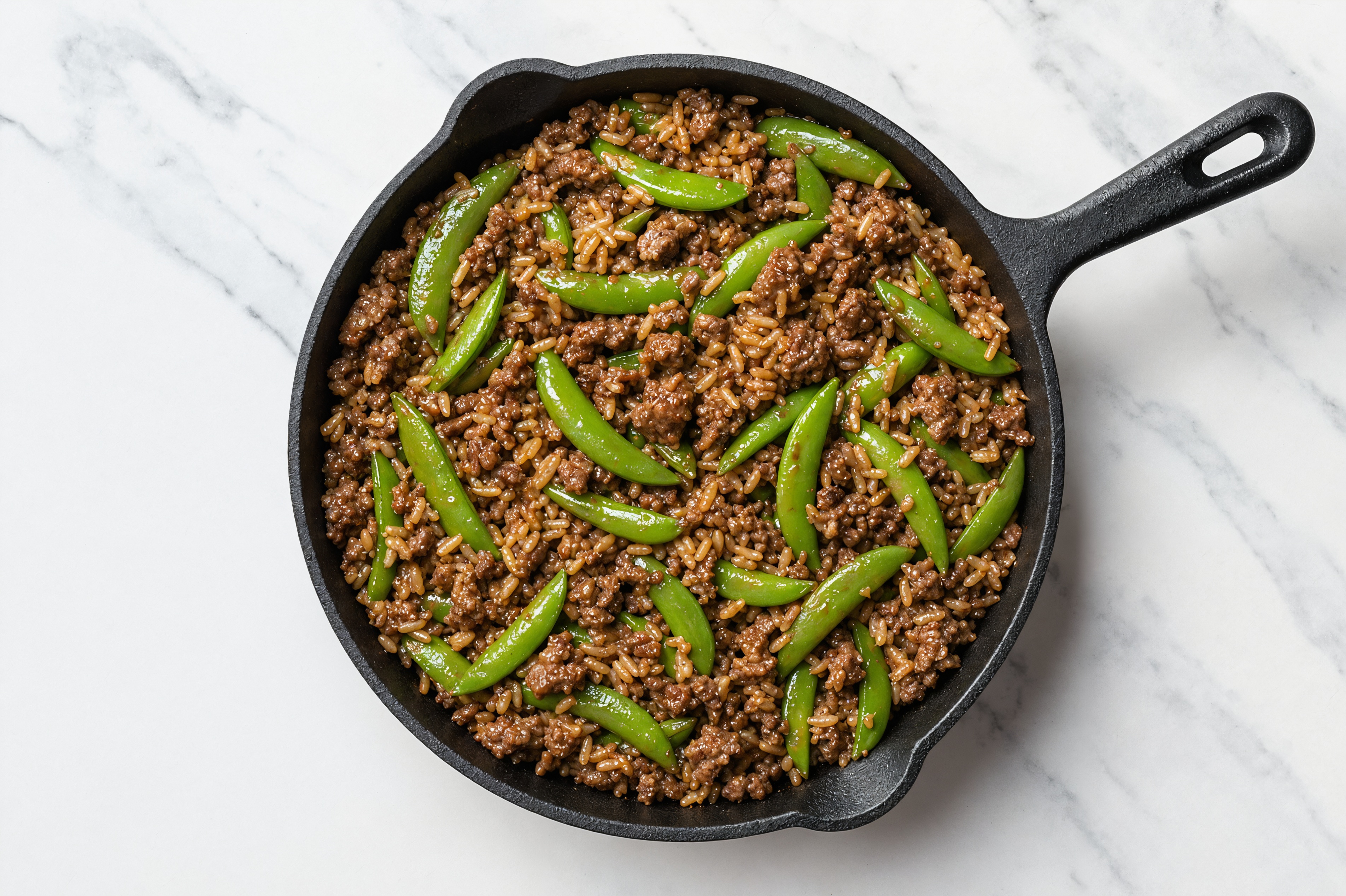 Teriyaki Pea Snap + Ground 93/7 Lean Beef Stir-Fry