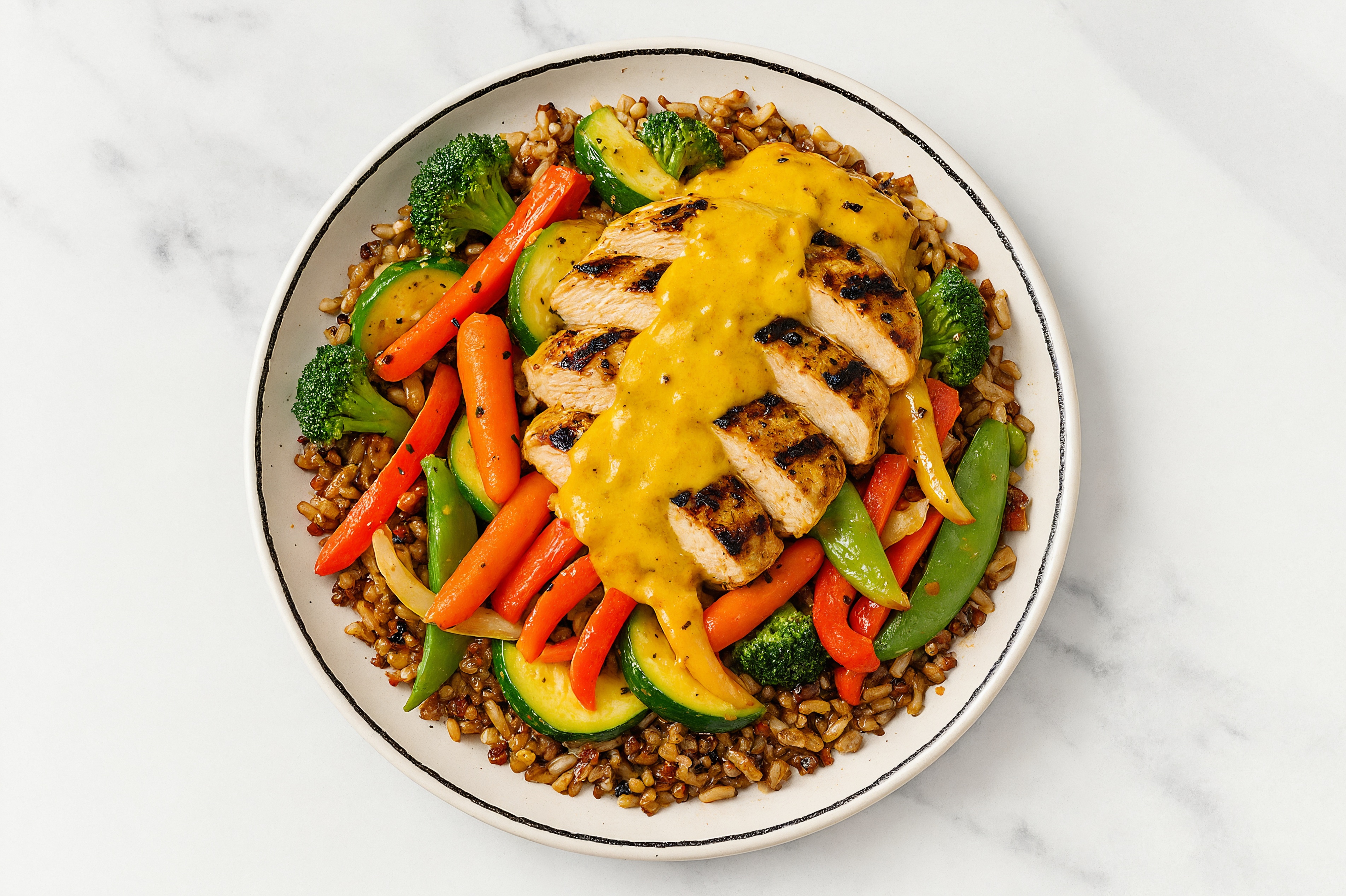 Mediterranean Grilled Chicken Breast Curry Bowl with Stir-Fry Veggies