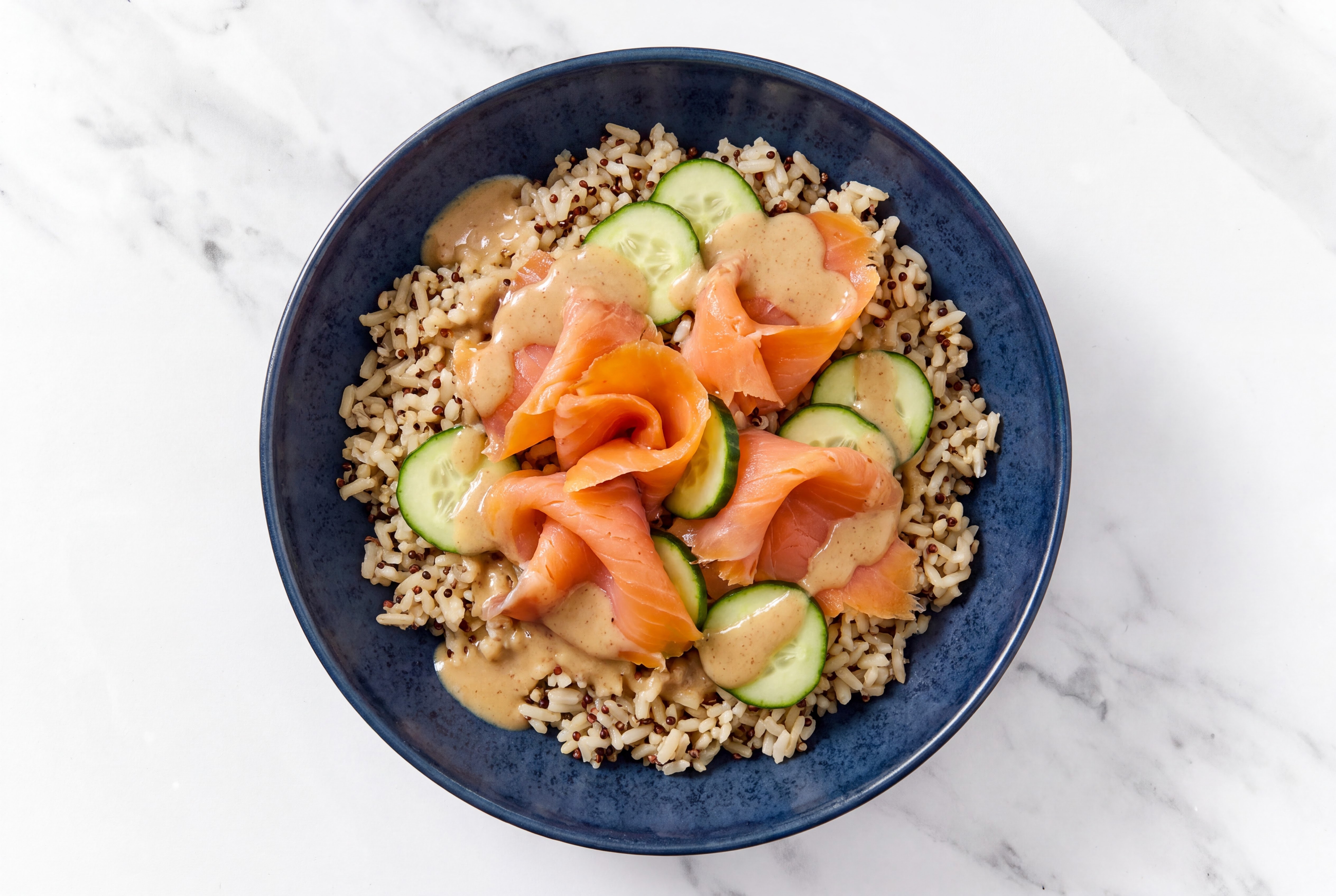 Gingery Ponzu Salmon + English Cucumber Brown Rice Quinoa Blend Bowl