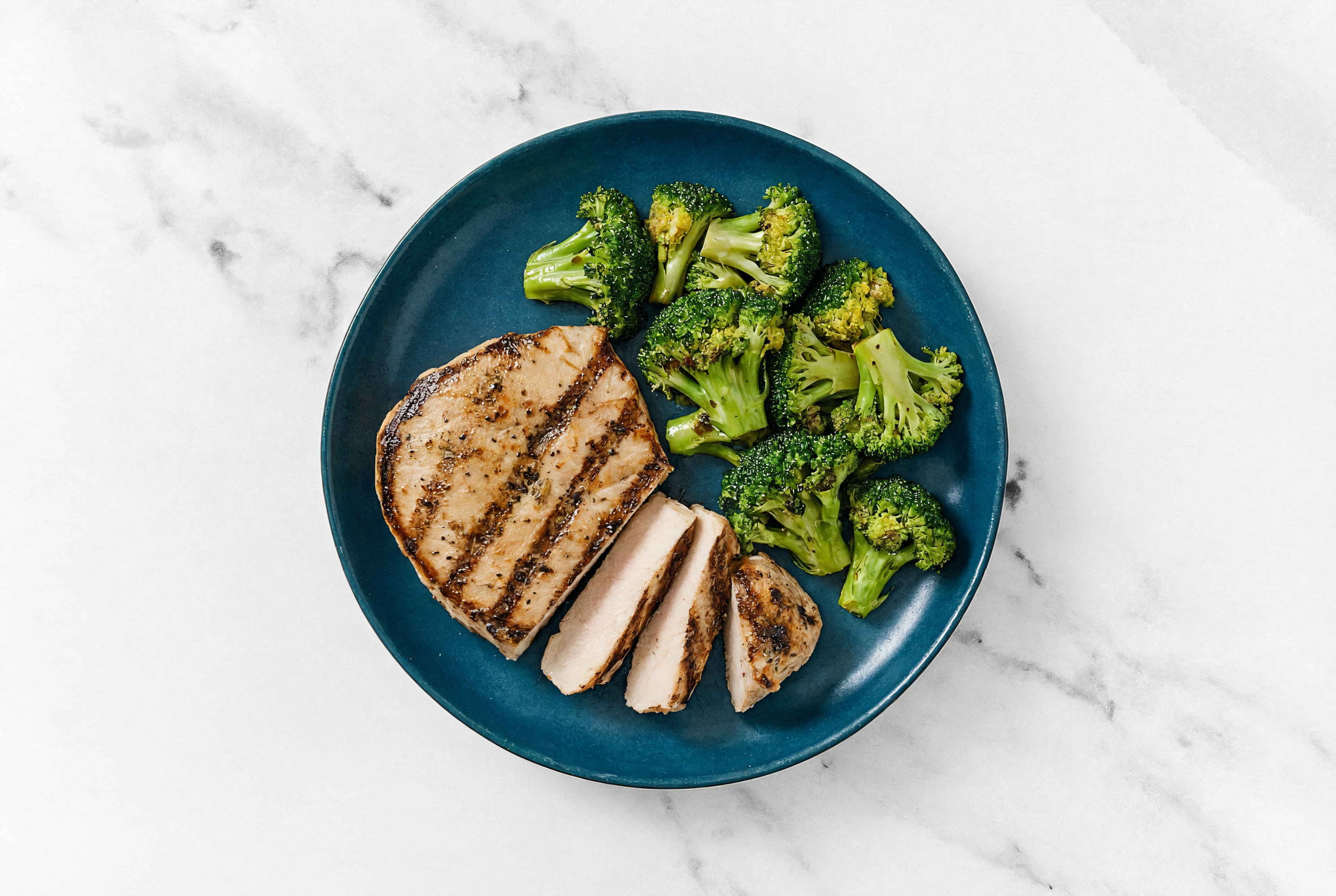 Grilled Pork Chop + Steamed Broccoli Bunches