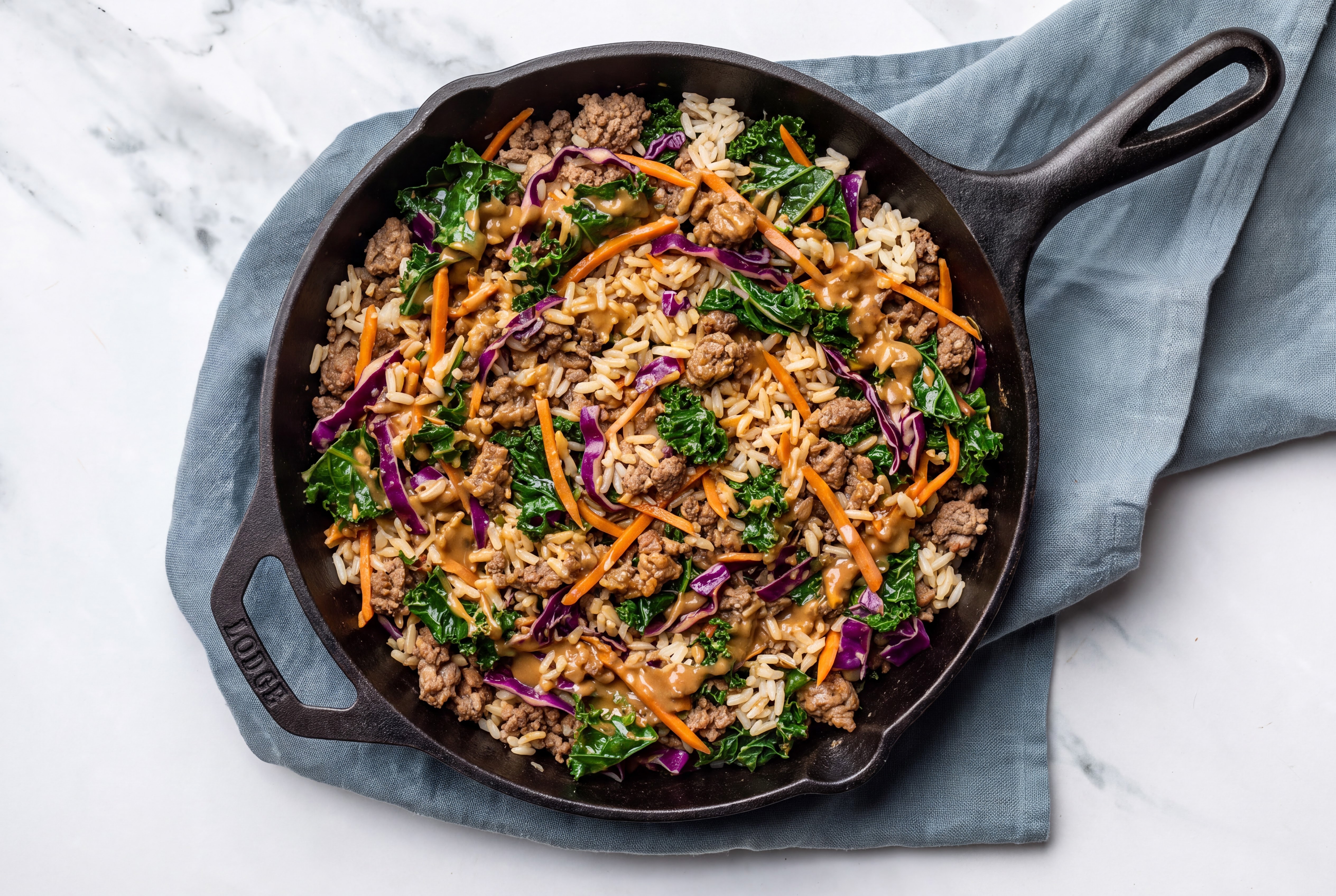 Thai Peanut Rainbow Veggie + Ground 93/7 Lean Beef Stir-Fry