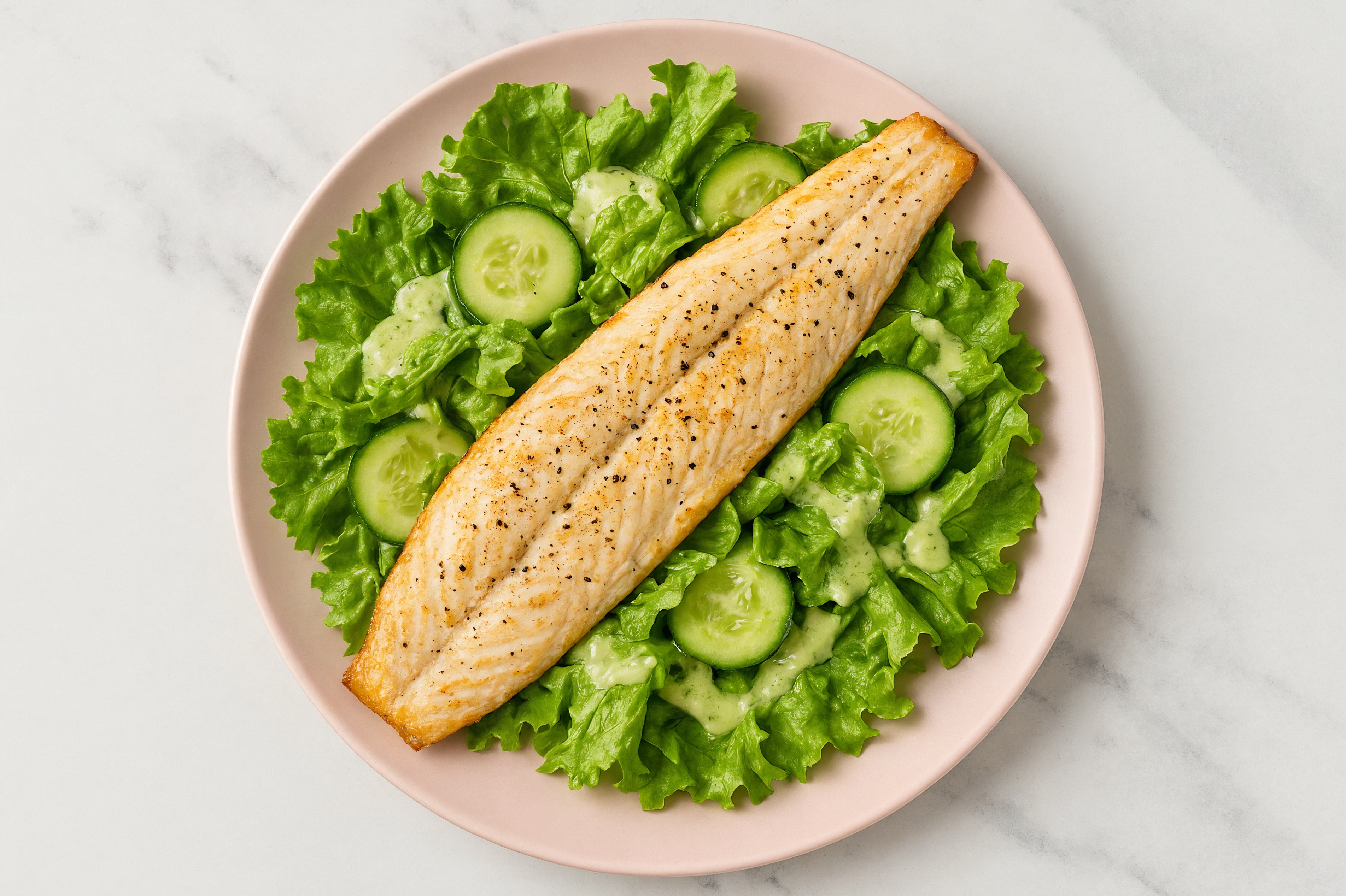 Green Leaf Salad with Trout, Cucumber & Green Goddess Dressing