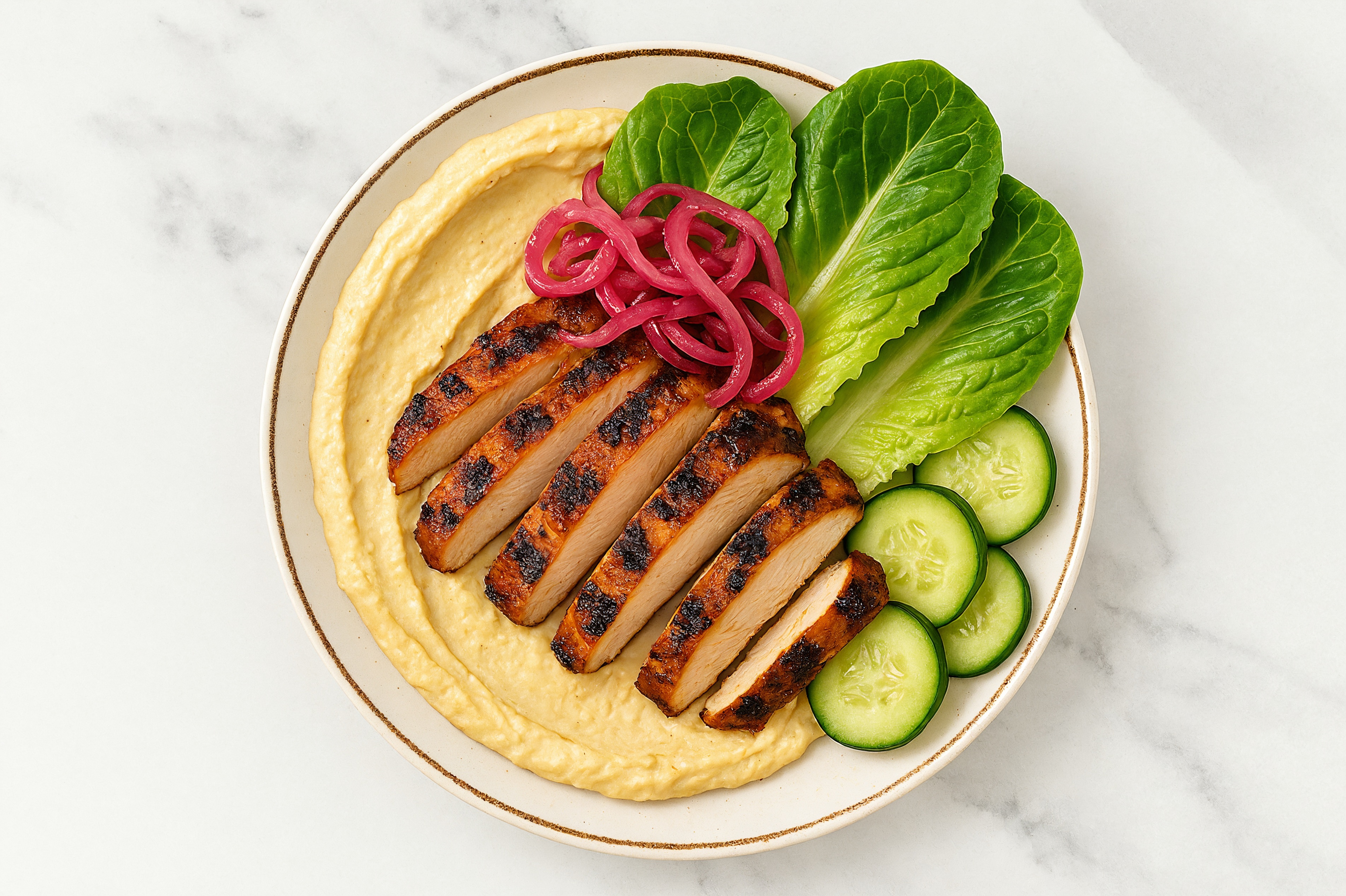 Effortless Spicy Chicken Lemon Garlic Hummus Veggie Bowl