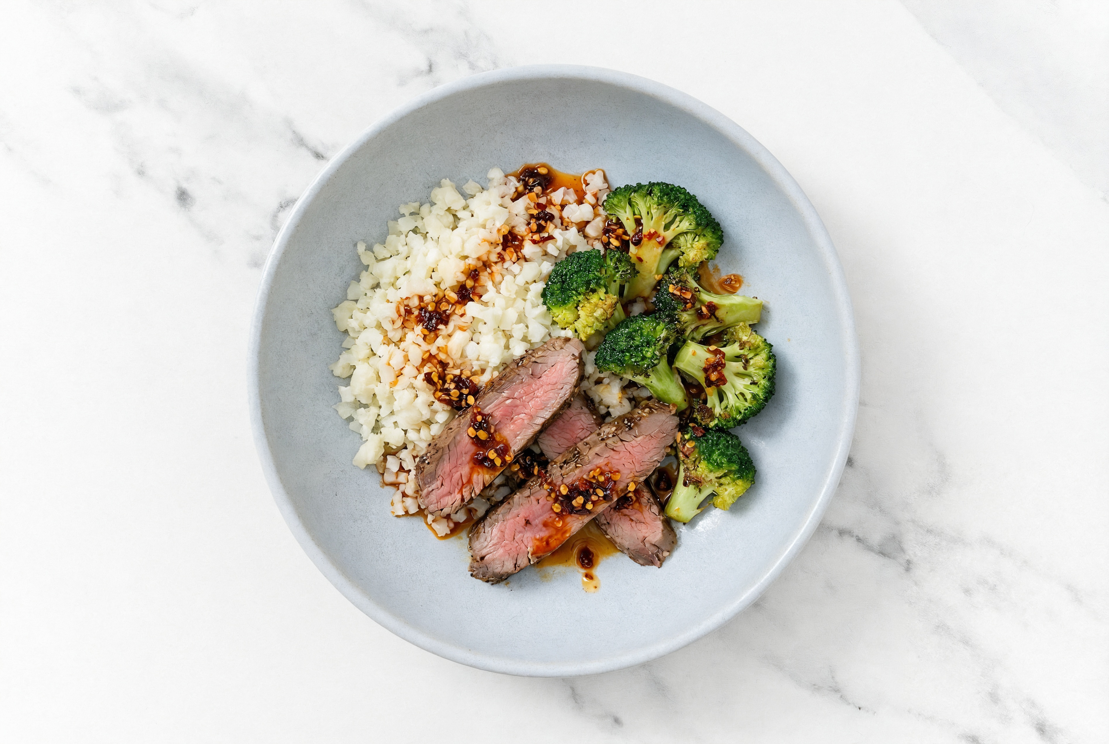 Chili Crisp Rosemary Garlic Beef Flank Steak Rice Bowl