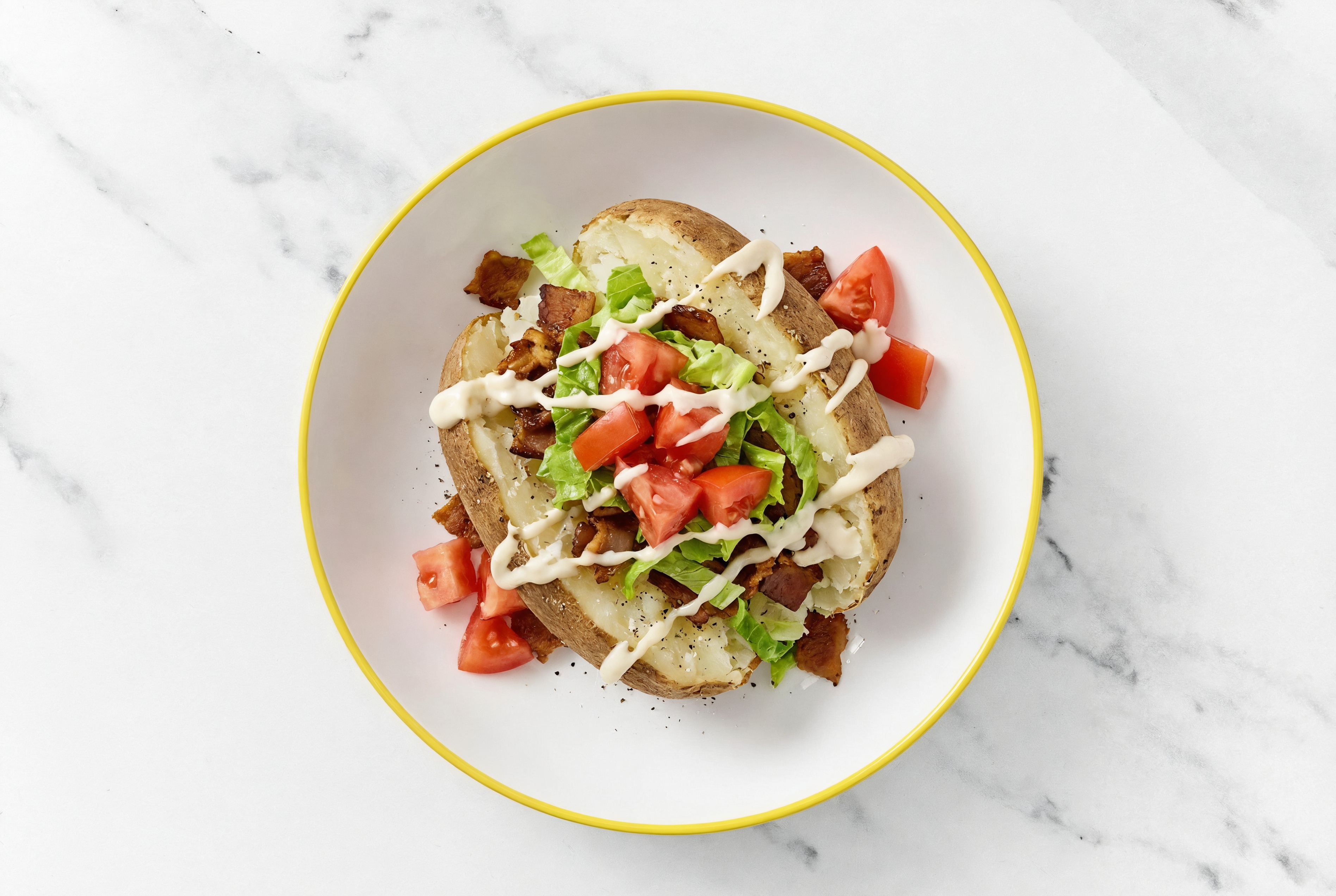 Herby Easiest Vegan BLT Stuffed Microwave-Ready Russet Potato