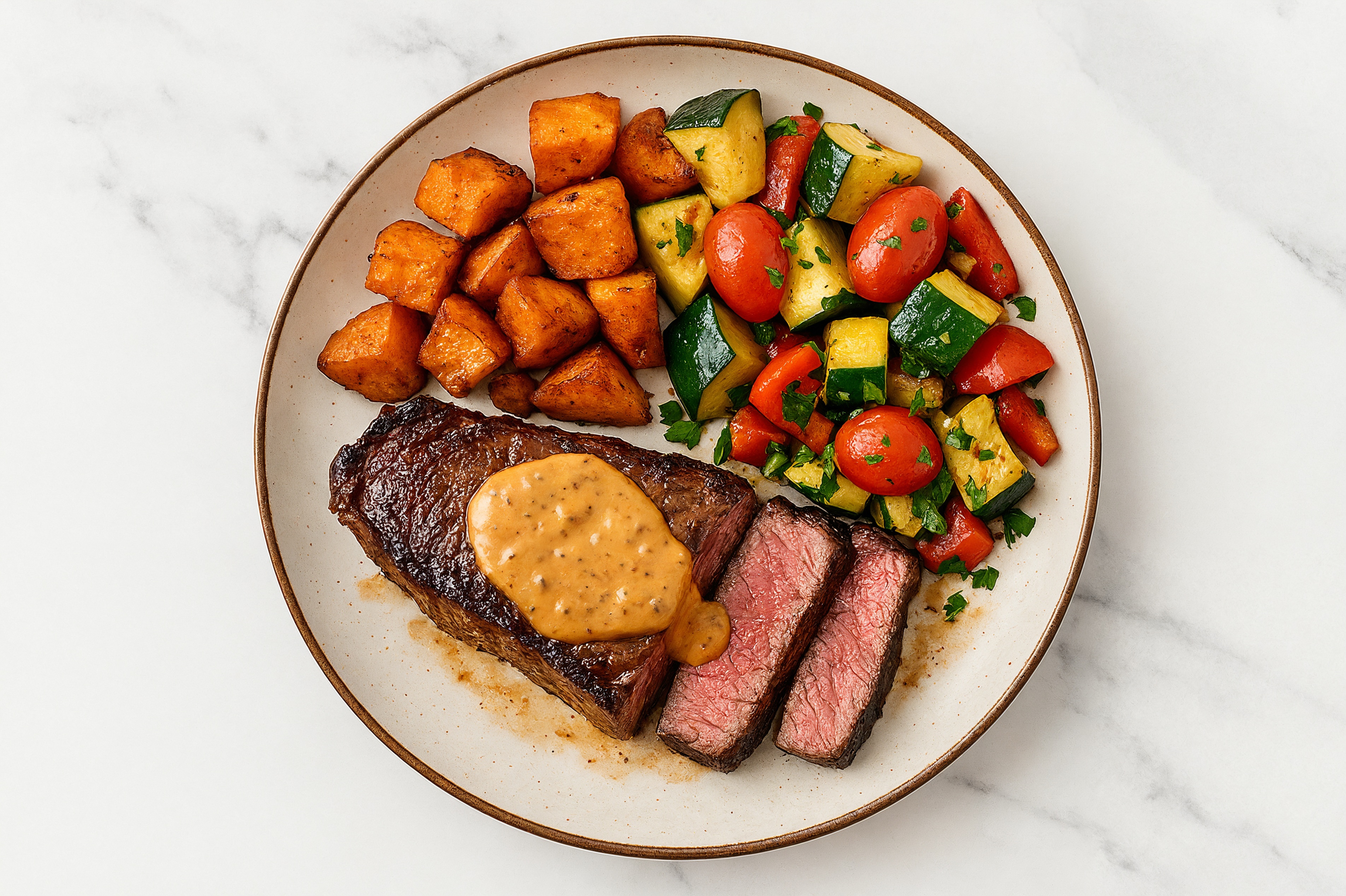 Herby BBQ NY Wagyu Strip Steak + Summer Veggies
