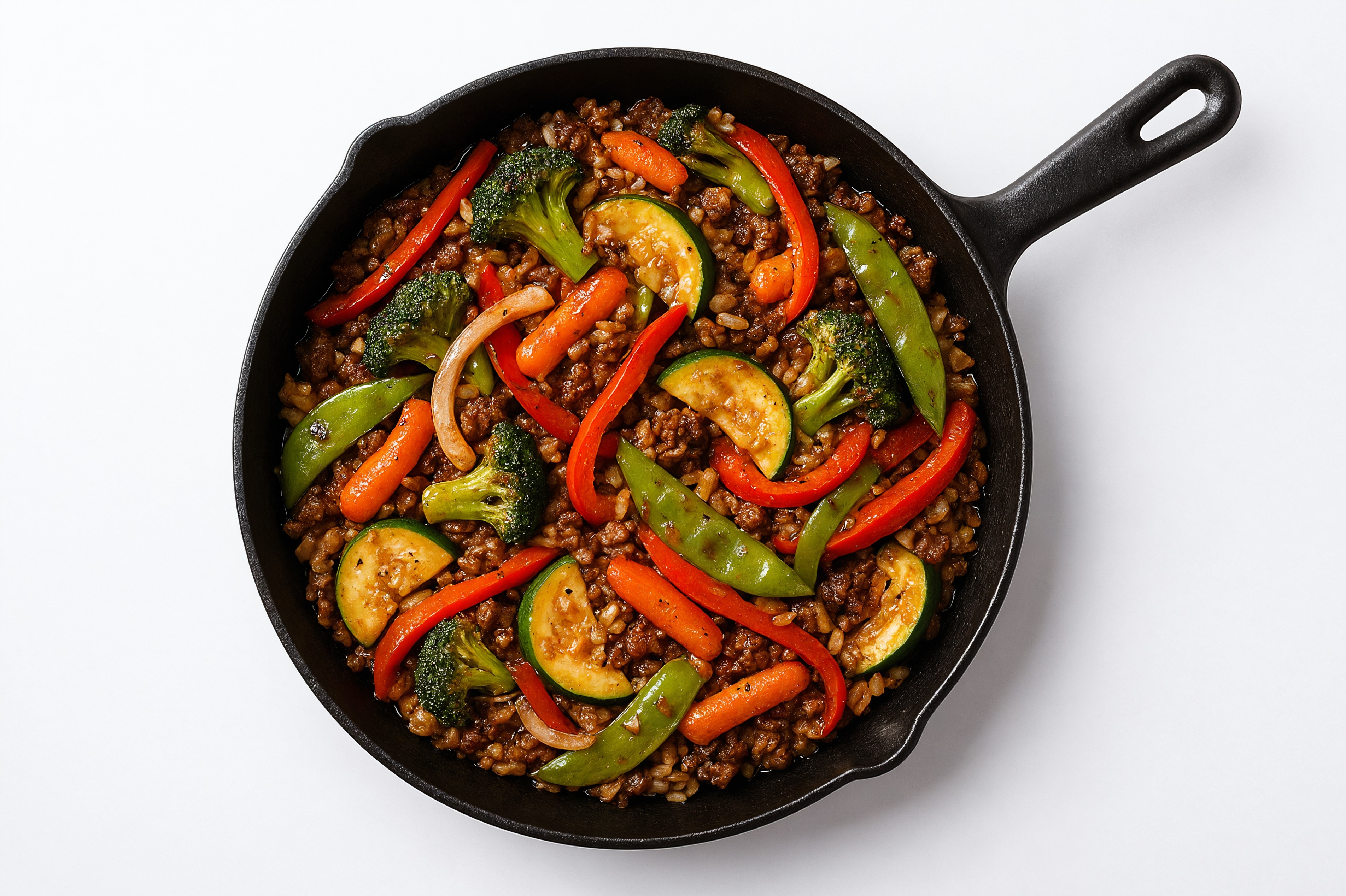 Herby Teriyaki Veggie + Ground Beef Patties Stir-Fry