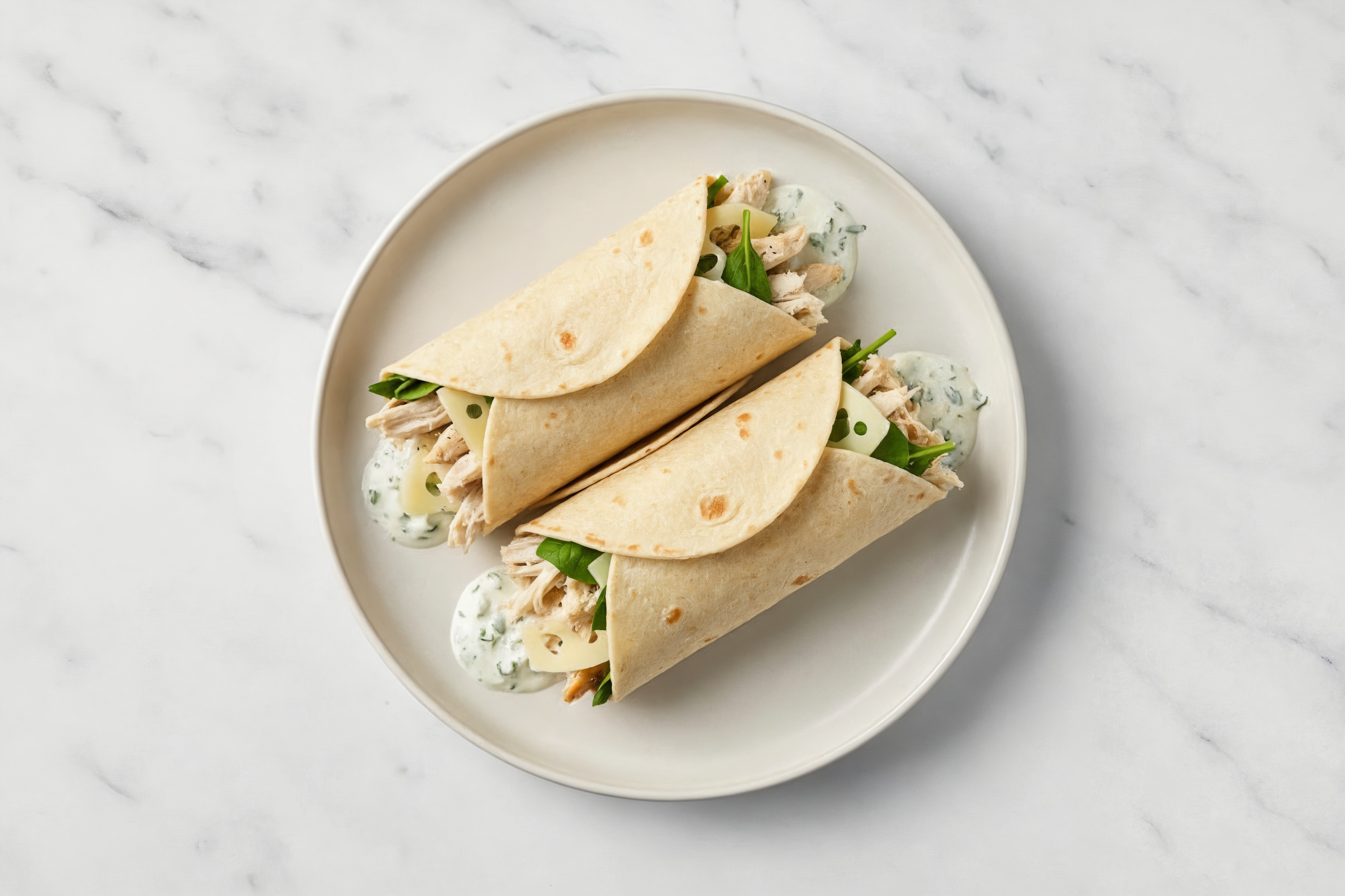 Tzatziki Pulled Chicken + Swiss Tortilla Wraps with Spinach