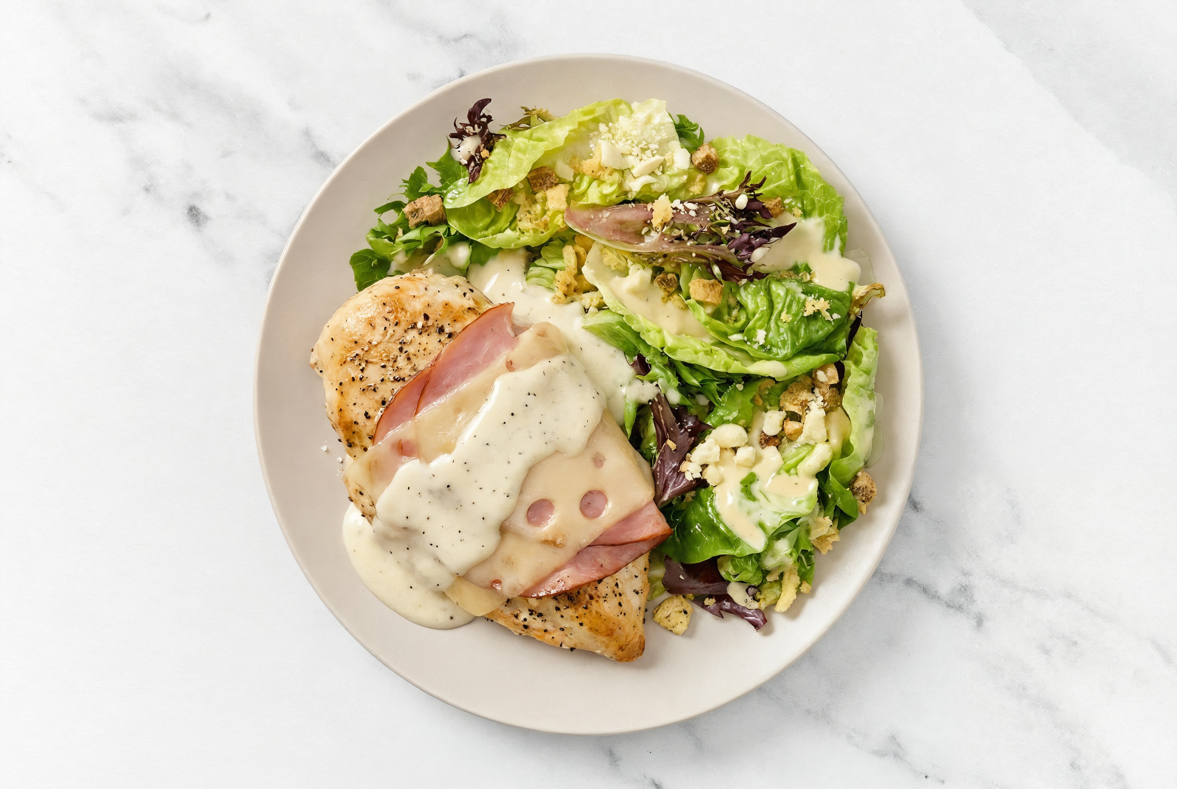 Air Fryer Chicken Cordon Bleu + Little Gem Salad