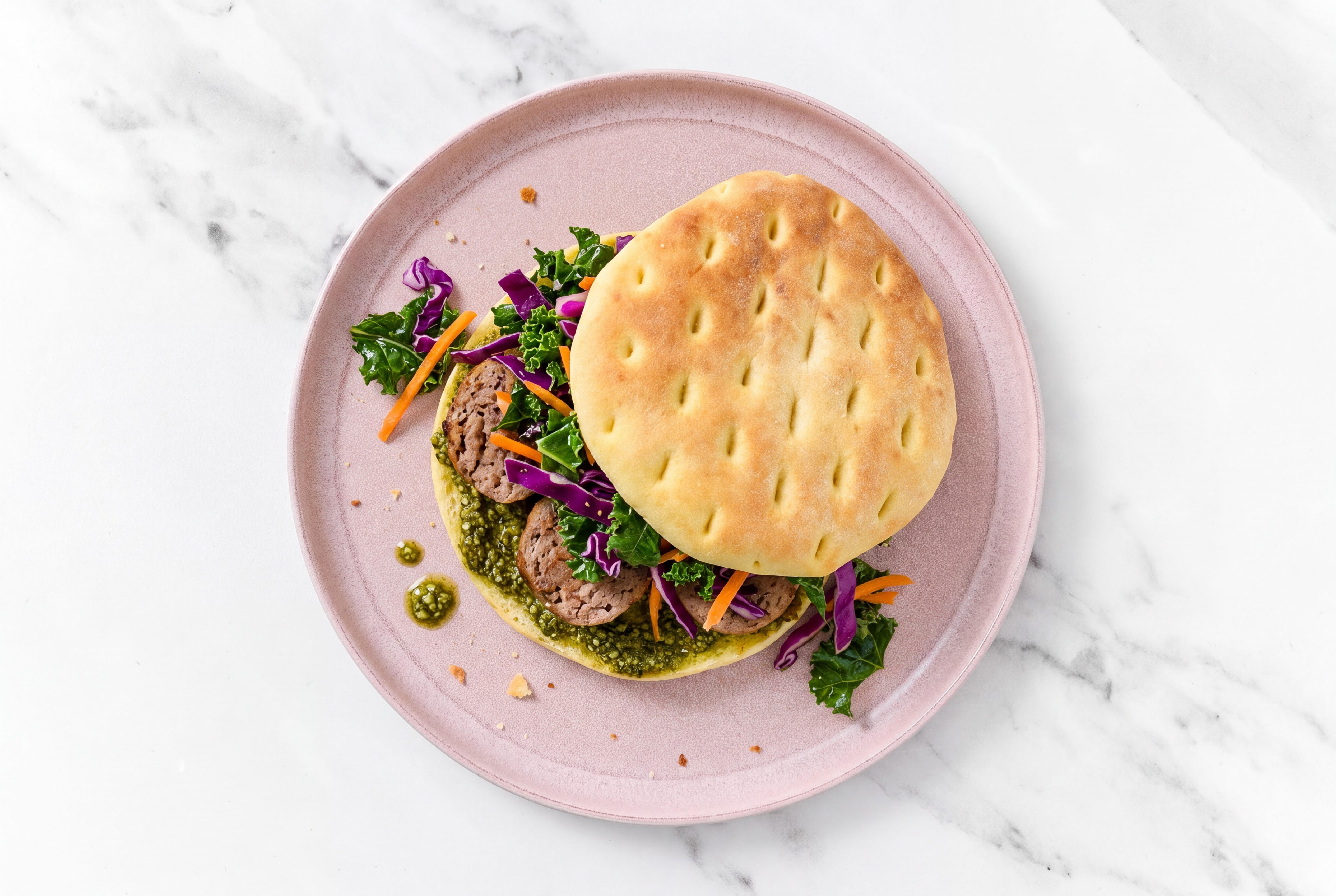 Basil Pesto Rainbow Meatball Sandwich