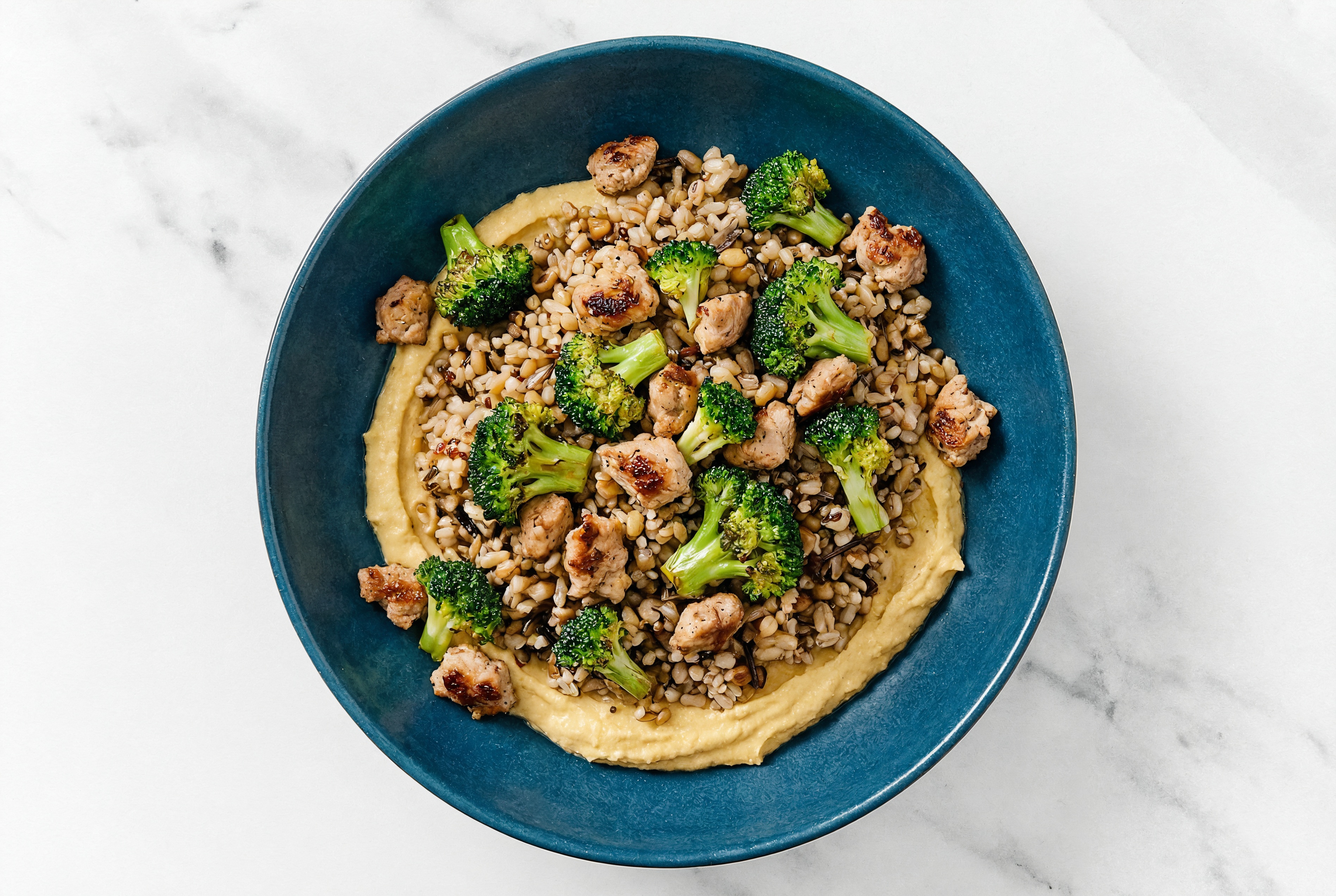 Ground Turkey & Broccoli Grain Bowl with Onion Hummus