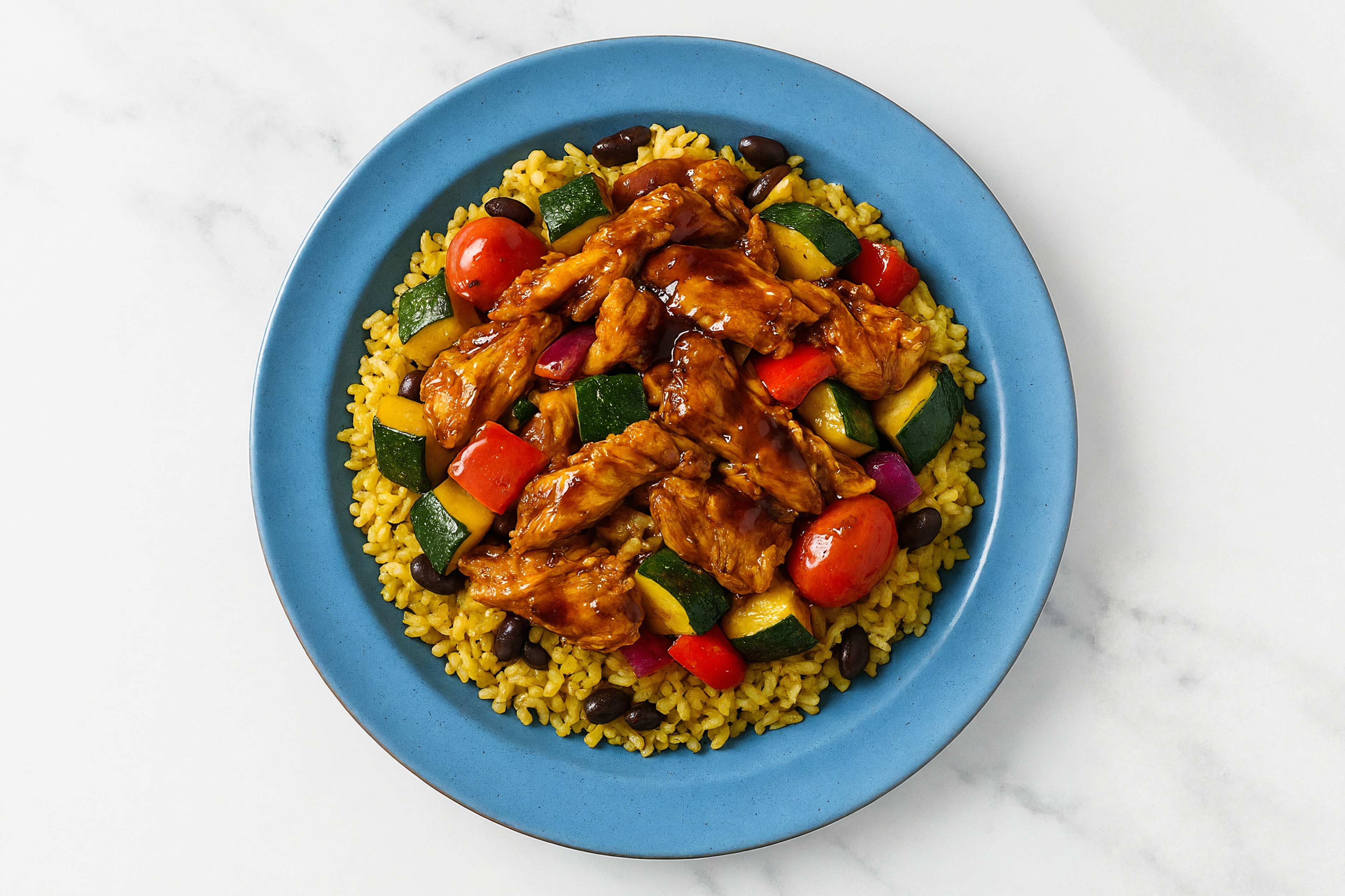 Korean Bulgogi Chicken + Summer Veg Rice with Beans Bowl