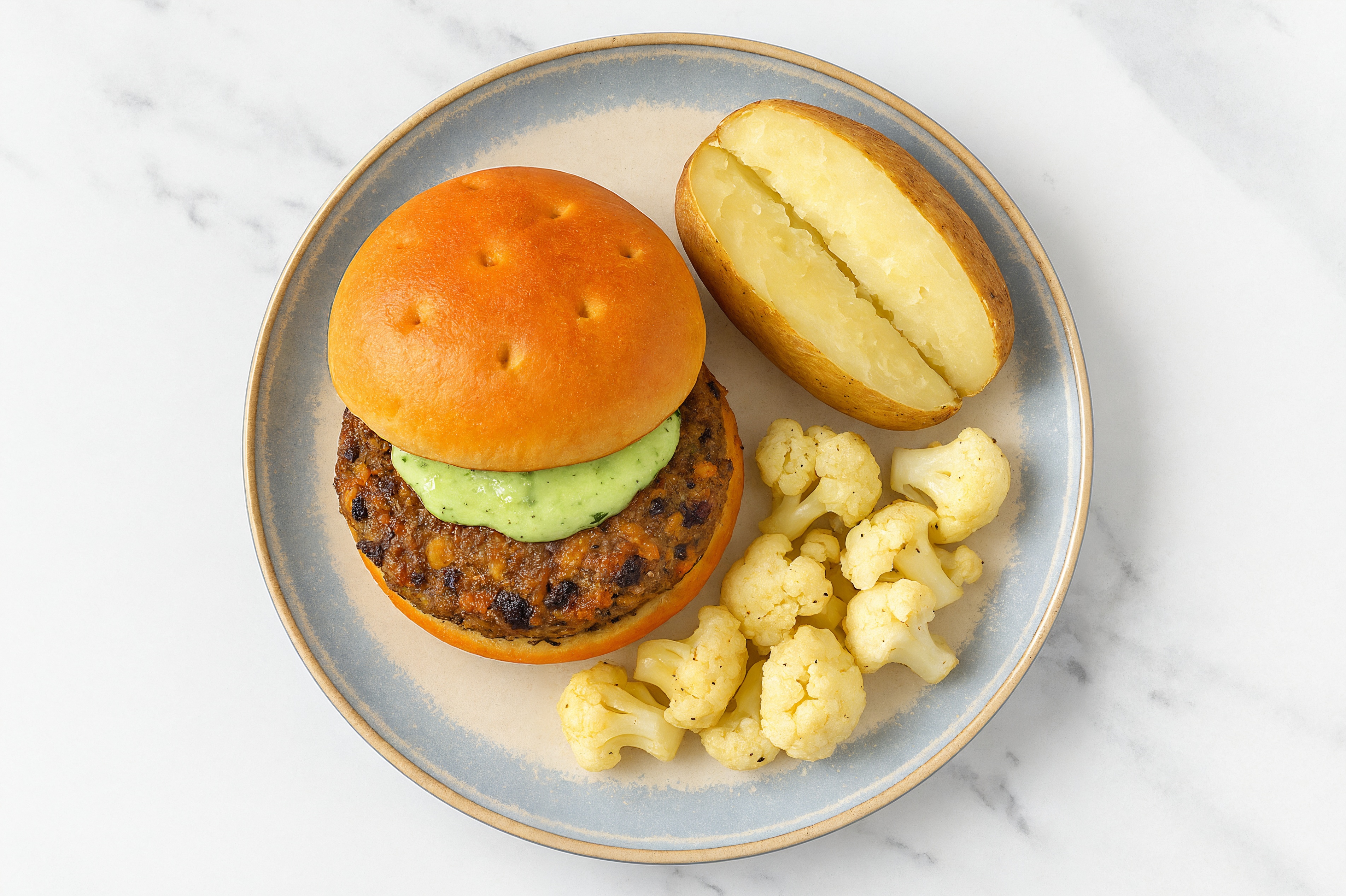 Pesto Black Bean Burger on Brioche with Cauliflower