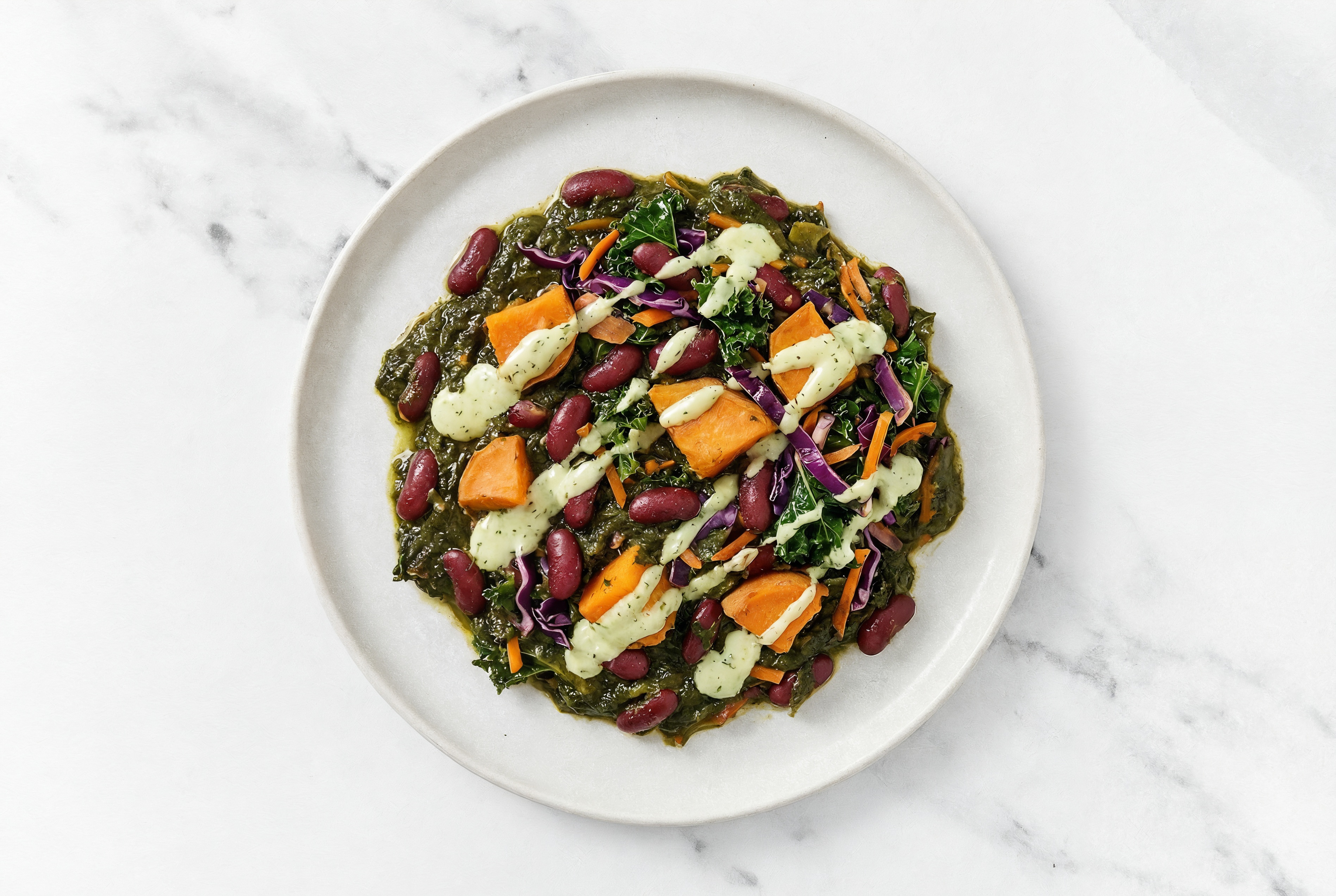Sweet Potato Kidney Beans Saag + Jalapeño Rainbow Veggies
