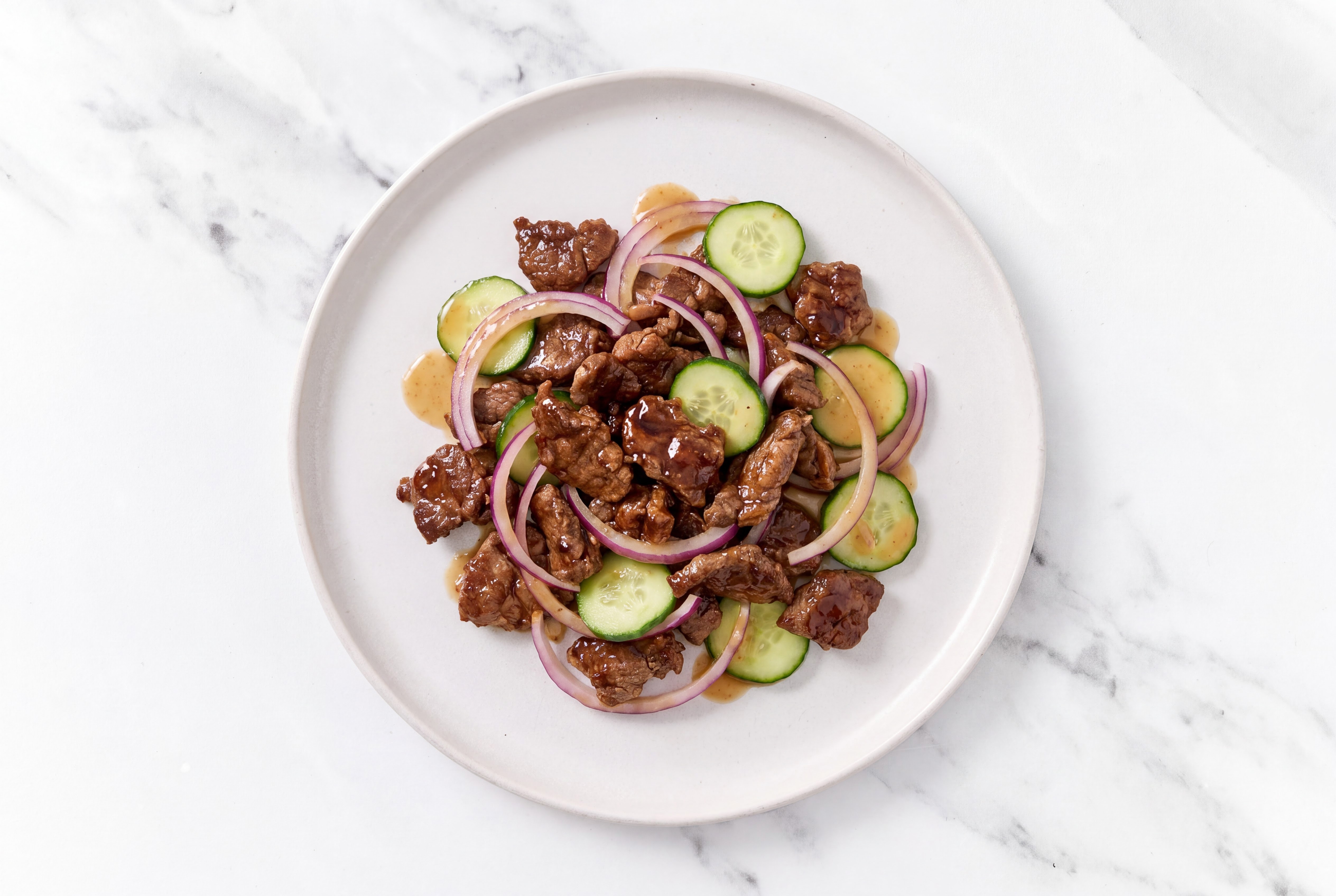 Honey Garlic Beef + Gingery Ponzu Cucumber Salad